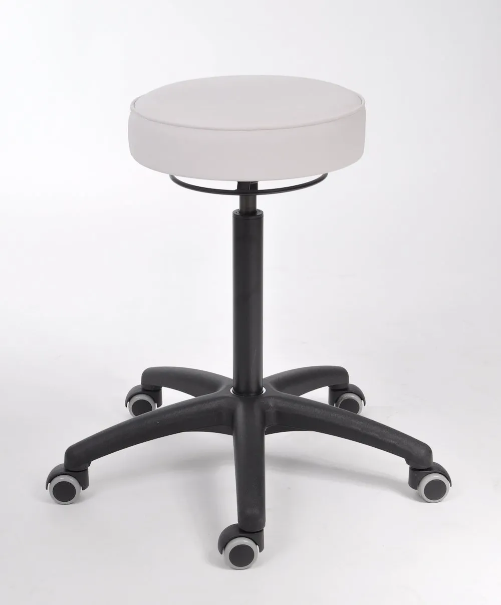 Drehhocker Indianapolis | Sitzhöhe 50-69cm | Ø 63cm | Tragfähigkeit 110kg | Kunstleder-Sitz | Kunststoff-Fußkreuz mit Rollen | Weiß