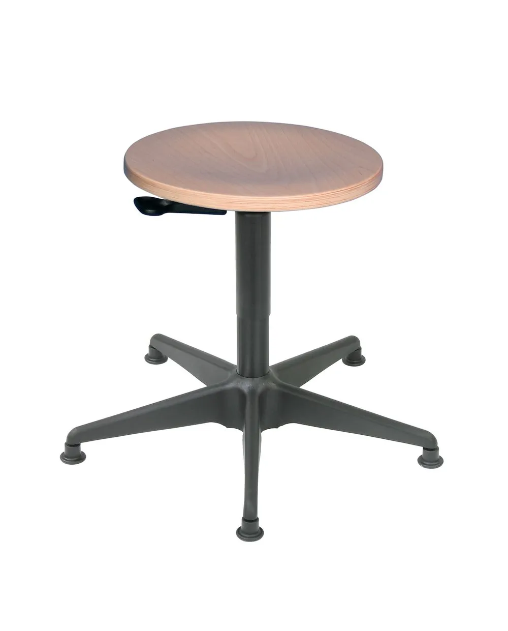 Drehhocker Atlanta | Sitzhöhe 47-60cm | Ø 59cm | Tragfähigkeit 110kg | Holz-Buche | Stahl-Fußkreuz mit Gleiter | Hebelauslösung | Buche