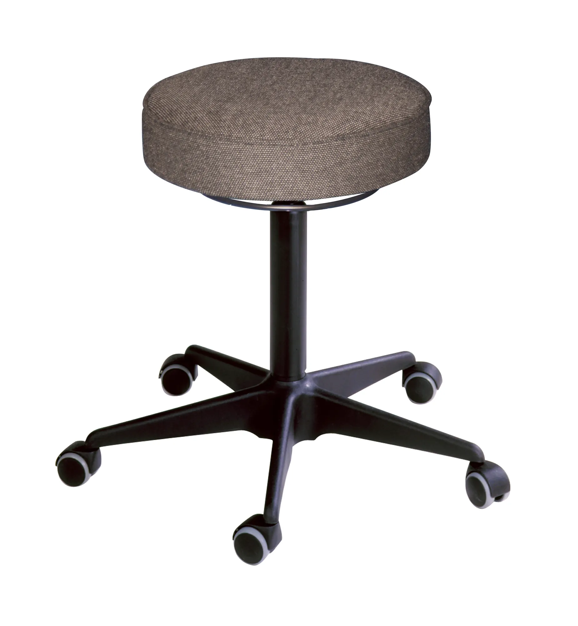 Drehhocker Atlanta | Sitzhöhe 41-54cm | Ø 59cm | Tragfähigkeit 110kg | Polstersitze | Stahl-Fußkreuz mit Rollen | Ringauslösung | Anthrazit