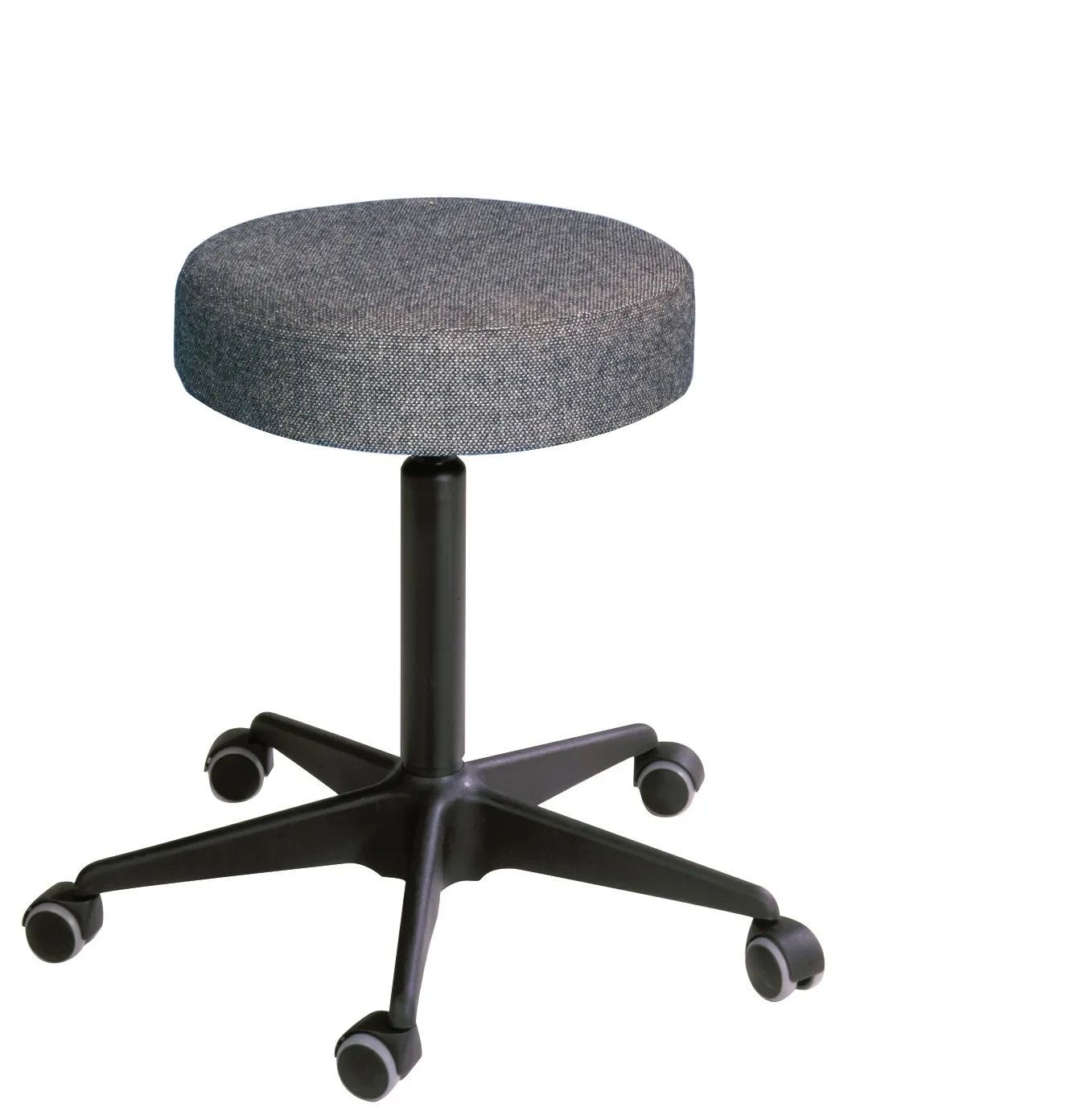 Drehspindel-Hocker Atlanta | Sitzhöhe 49-63cm | Ø 59cm | Tragfähigkeit 110kg | Polstersitze | Stahl-Fußkreuz mit Rollen | Anthrazit