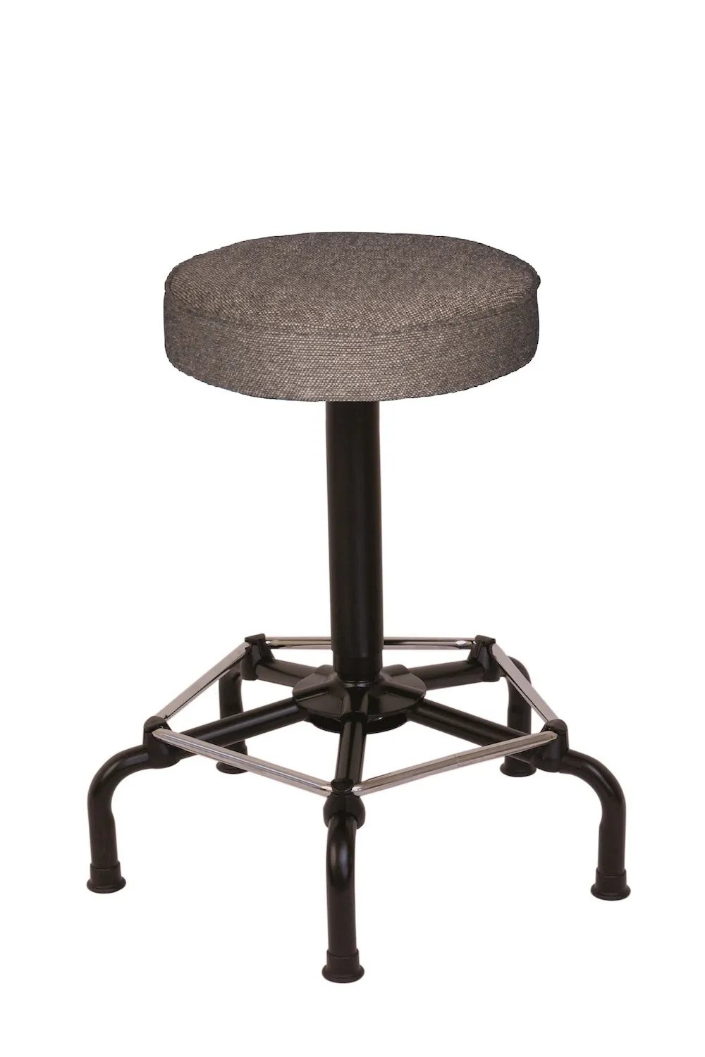 Drehspindel-Hocker Atlanta | Sitzhöhe 64-84cm | Ø 59cm | Tragfähigkeit 110kg | Polstersitze | Stahl-Fußkreuz mit Fußstütze & Gleiter | Anthrazit