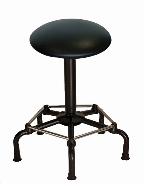 Drehspindel-Hocker Atlanta | Sitzhöhe 64-84cm | Ø 59cm | Tragfähigkeit 110kg | Kunstleder-Sitz | Stahl-Fußkreuz mit Fußstütze & Gleiter | Schwarz