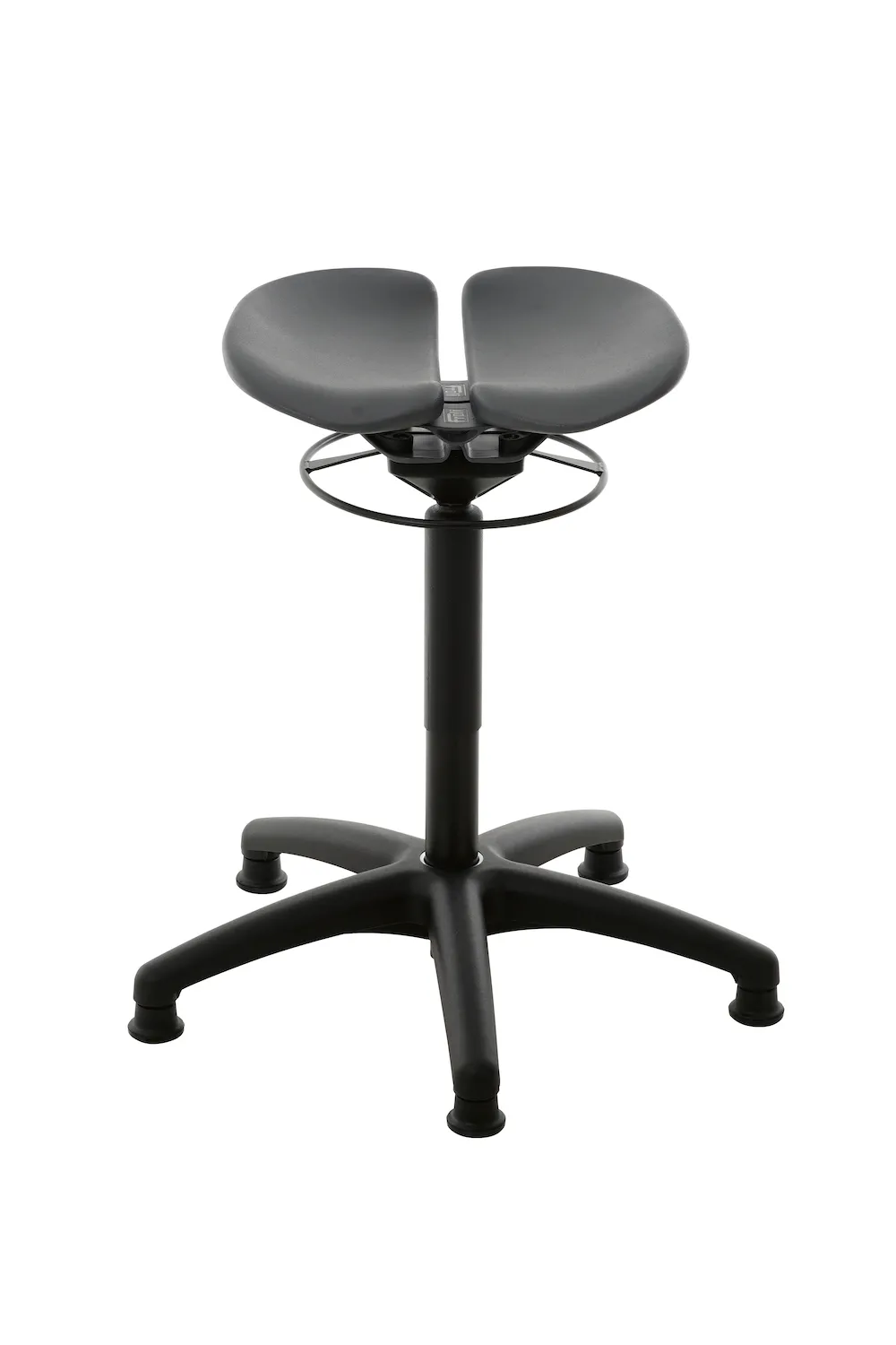 Zweiteiliger Hocker Kansas | Sitzhöhe 47-66cm | Ø 61cm | Tragfähigkeit 110kg | Kunststoff-Fußkreuz mit Gleiter | Schwarz/ Schiefergrau