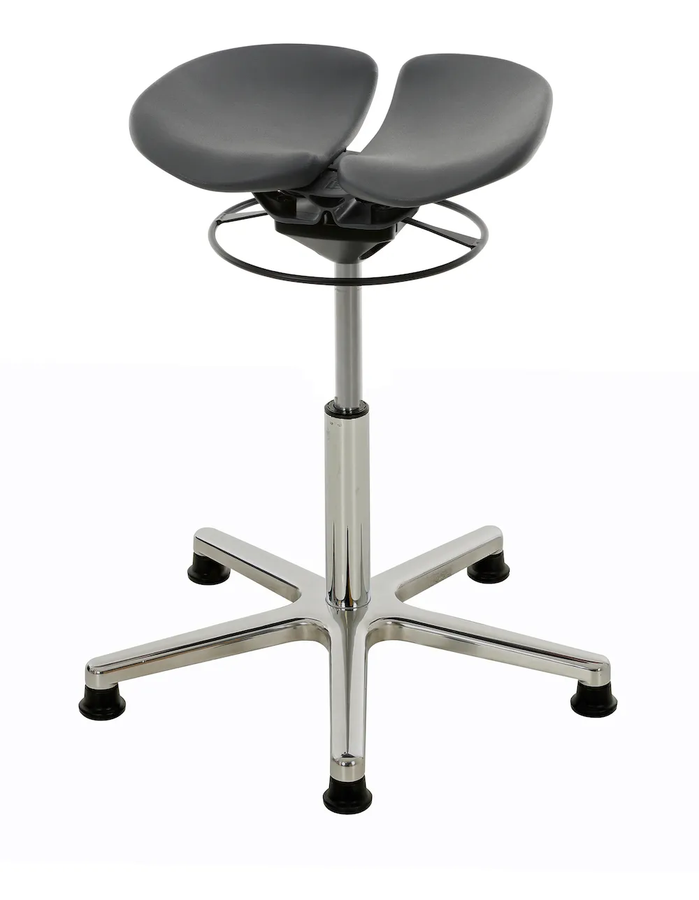 Zweiteiliger Hocker Kansas | Sitzhöhe 47-66cm | Ø 61cm | Tragfähigkeit 110kg | Aluminium-Fußkreuz mit Gleiter | Silber/ Schiefergrau