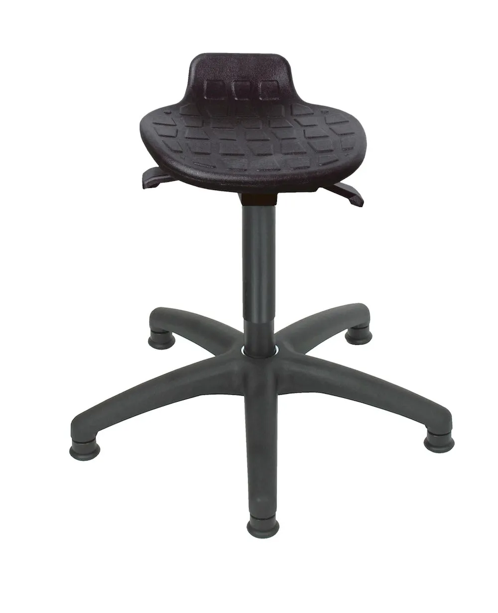 Hocker Orlando | Sitzhöhe 42-61cm | Ø 63cm | Tragfähigkeit 110kg | Polyurethane-Sitz | Kunststoff-Fußkreuz mit Gleiter | Schwarz
