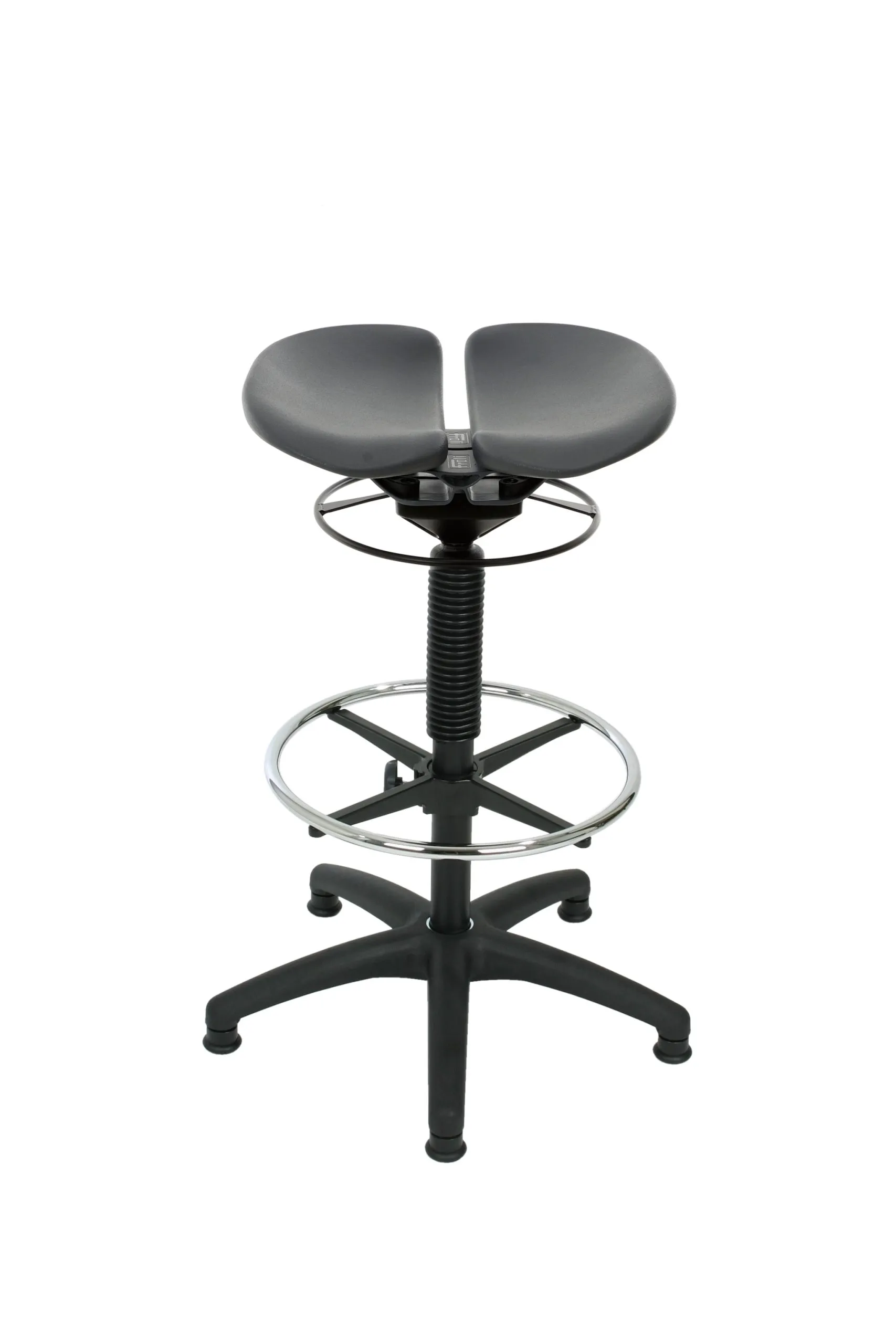 Zweiteiliger Hocker Kansas | Sitzhöhe 47-66cm | Ø 61cm | Tragfähigkeit 110kg | Kunststoff-Fußkreuz mit Fußring & Gleiter | Schwarz/ Schiefergrau