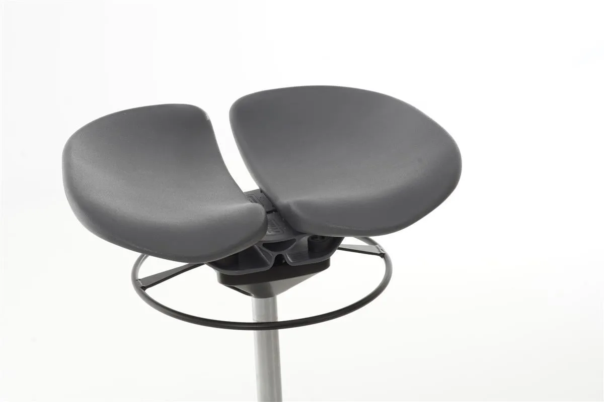 Zweiteiliger Hocker Kansas | Sitzhöhe 47-66cm | Ø 61cm | Tragfähigkeit 110kg | Aluminium-Fußkreuz mit Fußring & Gleiter | Silber/ Schiefergrau