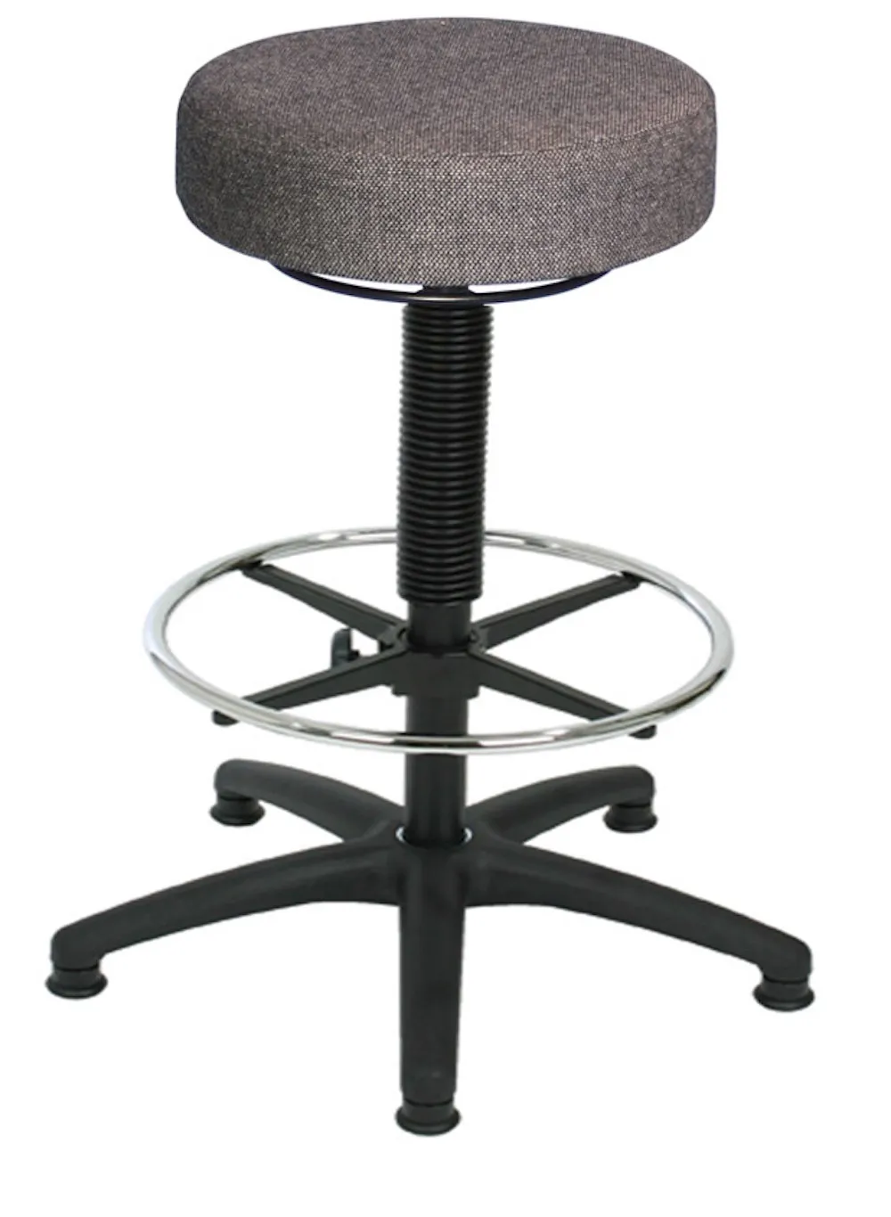 Universal-Hocker Louisville | Sitzhöhe 61-87cm | Ø 63cm | Tragfähigkeit 110kg | Polstersitze | Kunststoff-Fußkreuz mit Fußring & Gleiter | Anthrazit