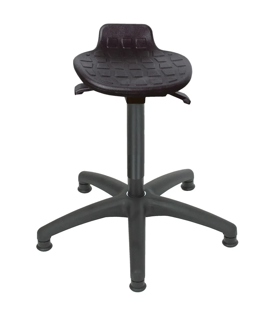 Stehhilfe Orlando | Sitzhöhe 55-81cm | Ø 63cm | Tragfähigkeit 110kg | Polyurethane-Sitz | Kunststoff-Fußkreuz & Gleiter | Schwarz