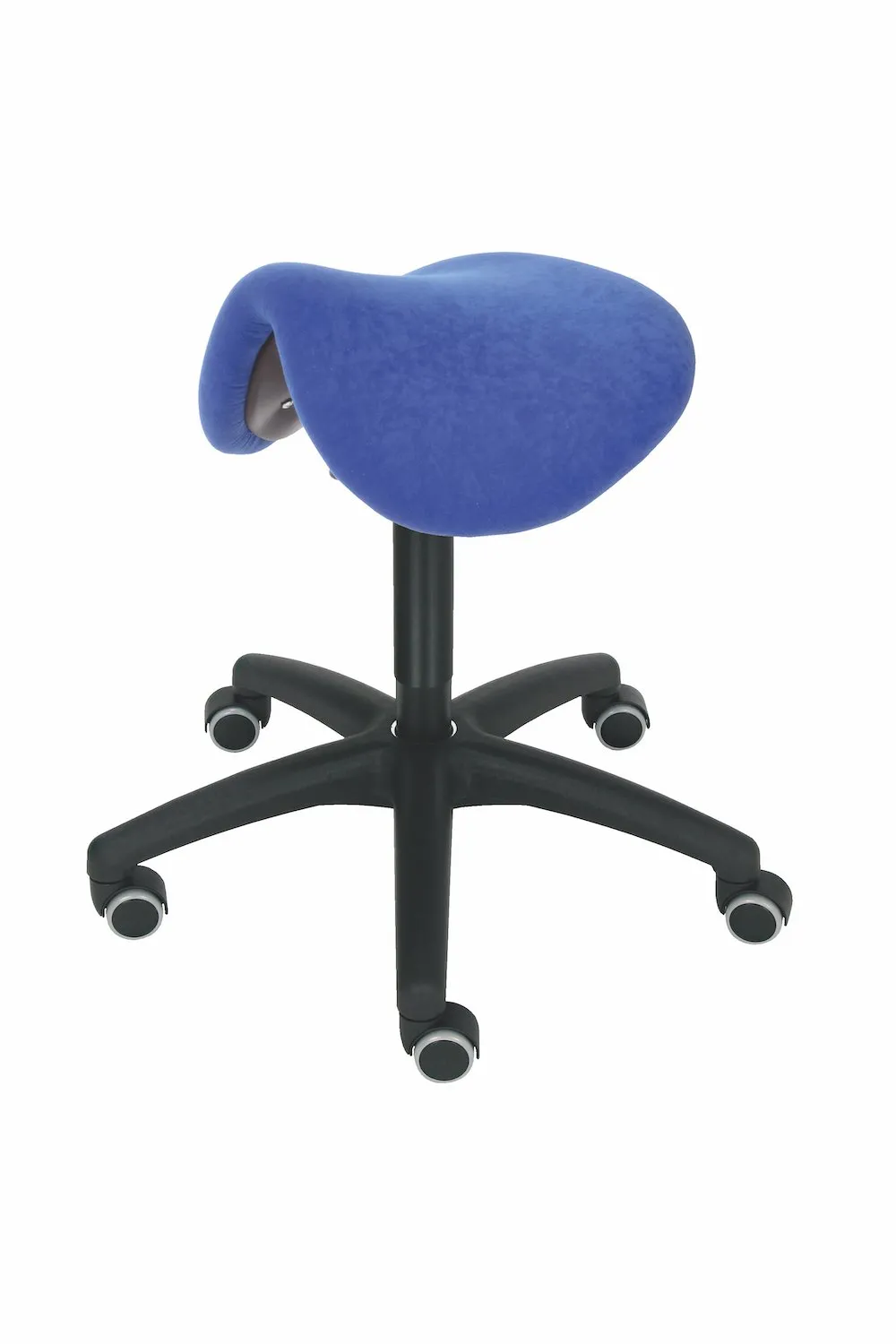 Sattelhocker Lexington mit multibeweglicher Sitzmechanik | Sitzhöhe 52-71cm | Ø 63cm | Tragfähigkeit 110kg | Polstersitze | Kunststoff-Fußkreuz mit Rollen | Blau