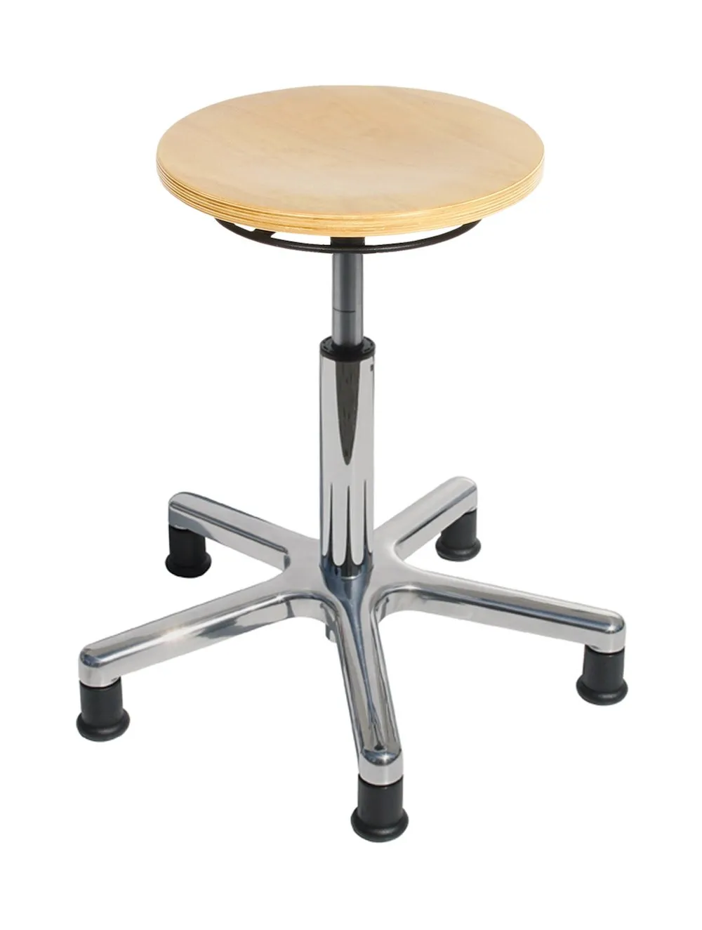 Drehhocker Atlanta | Sitzhöhe 47-65cm | Ø 53cm | Tragfähigkeit 110kg | Holz-Buche | Aluminium-Fußkreuz mit Gleiter | Ringauslösung | Buche