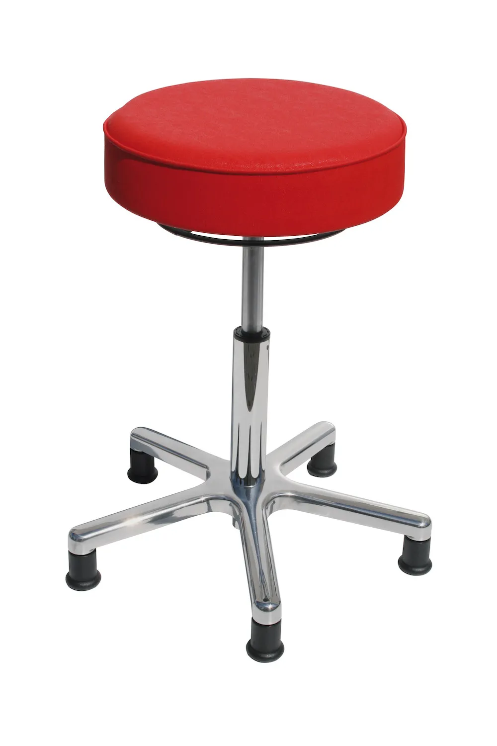 Drehhocker Indianapolis High | Sitzhöhe 54-72cm | Ø 53cm | Tragfähigkeit 110kg | Kunstleder-Sitz | Aluminium-Fußkreuz mit Gleiter | Feuerrot