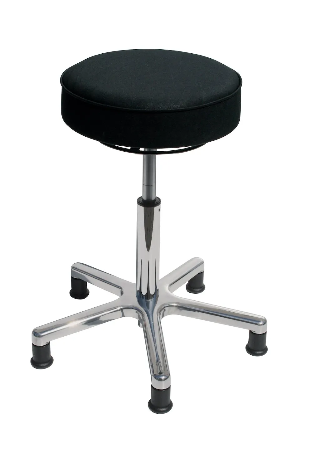 Drehhocker Indianapolis | Sitzhöhe 46-59cm | Ø 53cm | Tragfähigkeit 110kg | Kunstleder-Sitz | Aluminium-Fußkreuz mit Gleiter | Schwarz