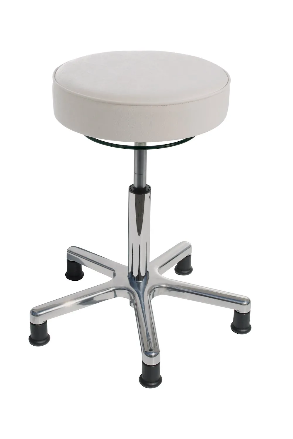 Drehhocker Indianapolis | Sitzhöhe 46-59cm | Ø 53cm | Tragfähigkeit 110kg | Kunstleder-Sitz | Aluminium-Fußkreuz mit Gleiter | Weiß