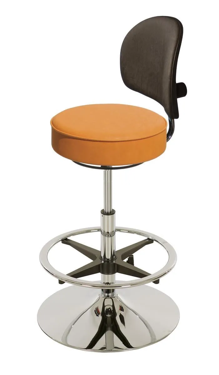 Drehhocker Indianapolis High mit Rückenlehne | Sitzhöhe 58-83cm | Ø 50cm | Tragfähigkeit 110kg | Kunstleder-Sitz | Stahltellerfuß mit Fußring | Gelb