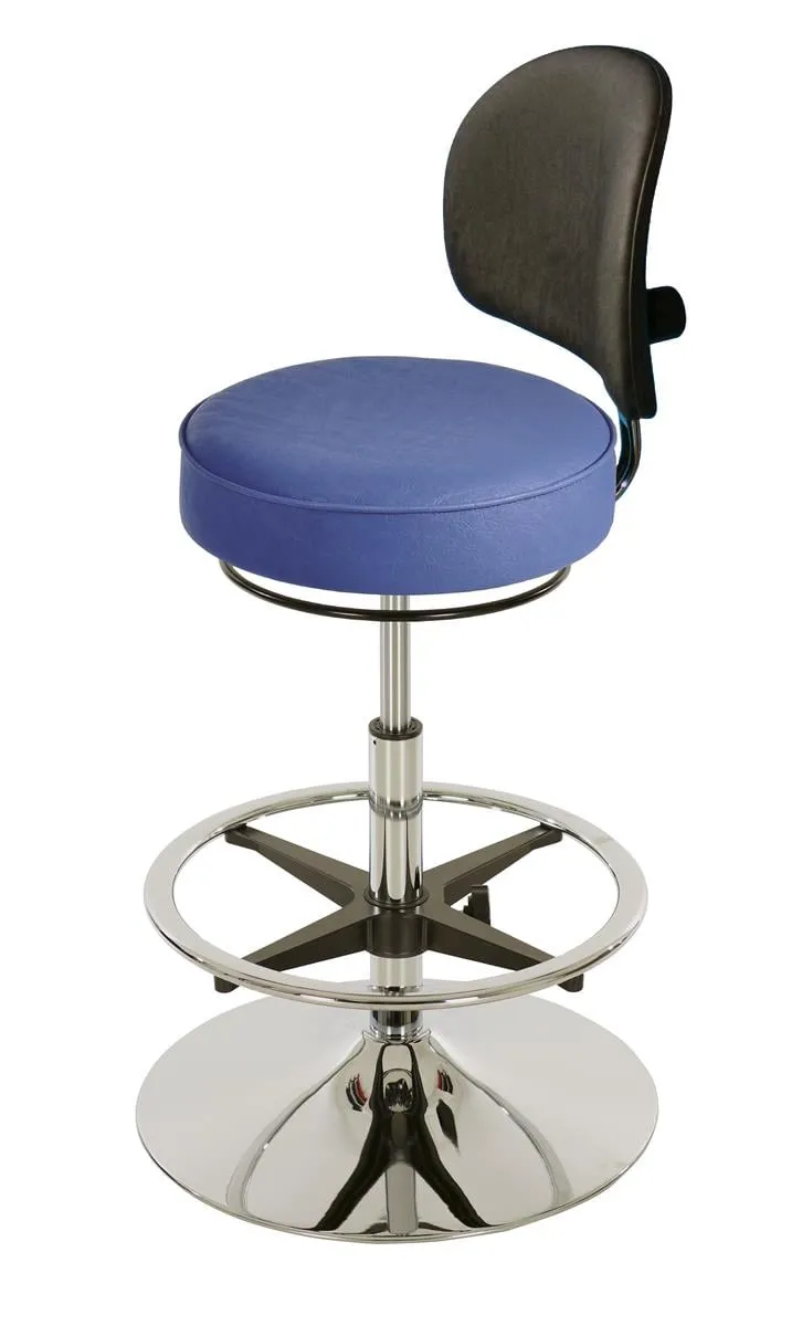 Drehhocker Indianapolis High mit Rückenlehne | Sitzhöhe 58-83cm | Ø 50cm | Tragfähigkeit 110kg | Kunstleder-Sitz | Stahltellerfuß mit Fußring | Lichtblau