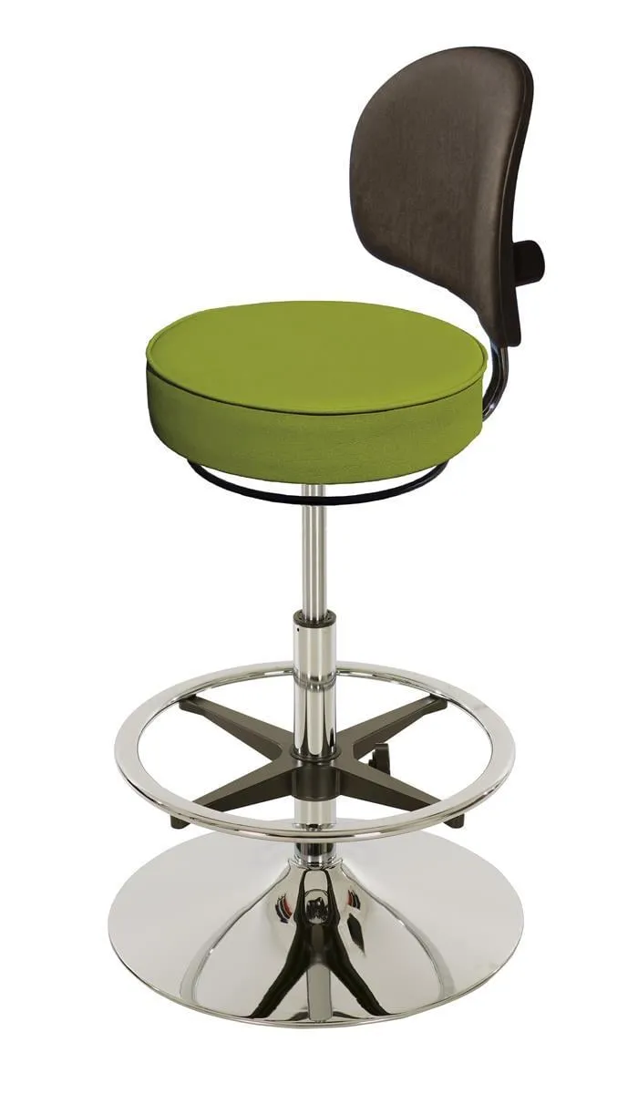 Drehhocker Indianapolis High mit Rückenlehne | Sitzhöhe 58-83cm | Ø 50cm | Tragfähigkeit 110kg | Kunstleder-Sitz | Stahltellerfuß mit Fußring | Limone