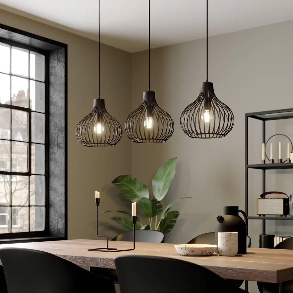 Lindby Frances Hängeleuchte Hängeleuchte Lampe Wohnzimmerlampe 3 Fl. E27 Braun B-Ware