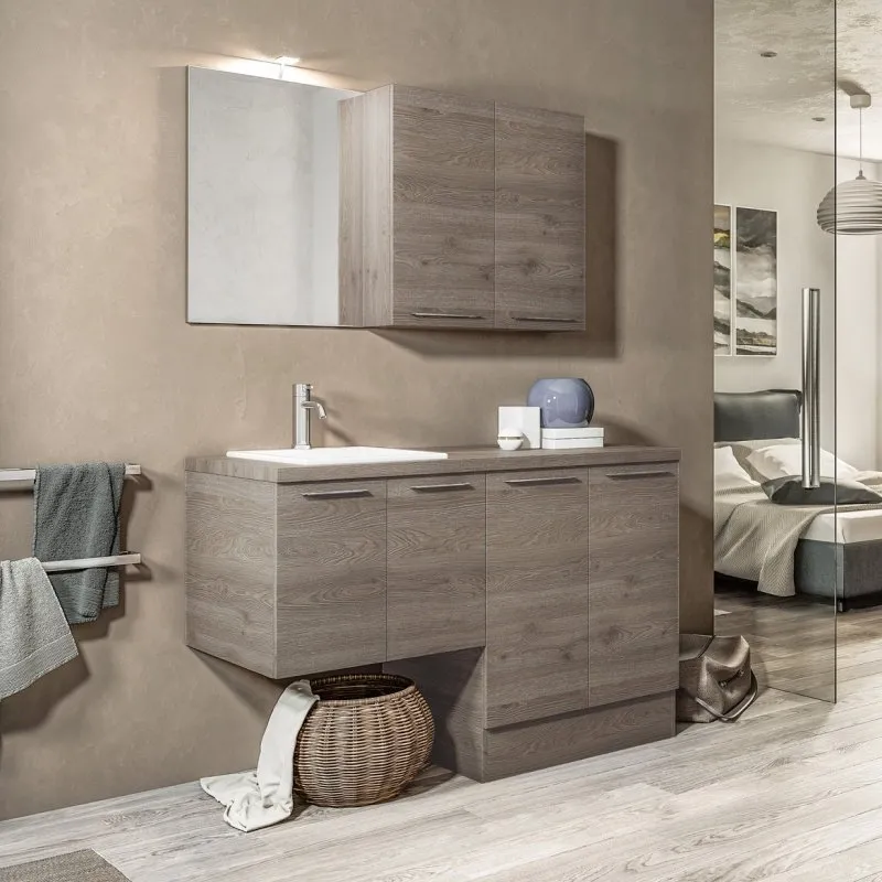 LAVANDERIA 2-TÜRIGER WASCHTISCHUNTERSCHRANK MIT ABDECKPLATTE UND SPIEGEL