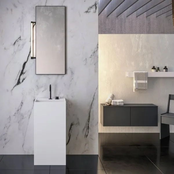 MONOLITE QUADRATISCHES ACRILIK WASCHBECKEN MIT SPIEGEL UND LAMPE