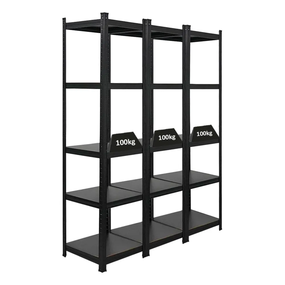 Mega Deal | 3x All Black Series Schwerlastregal Ragnar | HxBxT 180x45x45cm | Fachlast 100kg | Matt Schwarz