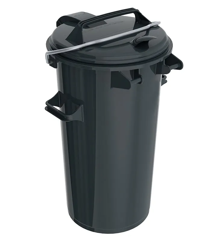 Großer Mülleimer mit Deckel und Bügel | 50 Liter, HxBxT 73x30,5x44,5cm | Kunststoff | Schwarz