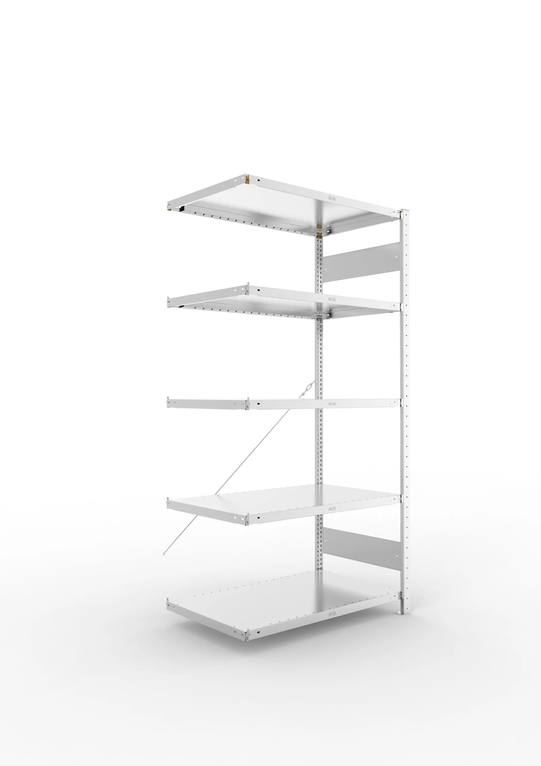 Meta Fachbodenregal Stecksystem CLIP mit vorgefertigten Rahmen | Anbauregal | HxBxT 200x100x60cm | 5 Ebenen | Fachlast 100kg | Einseitig nutzbar | Verzinkt