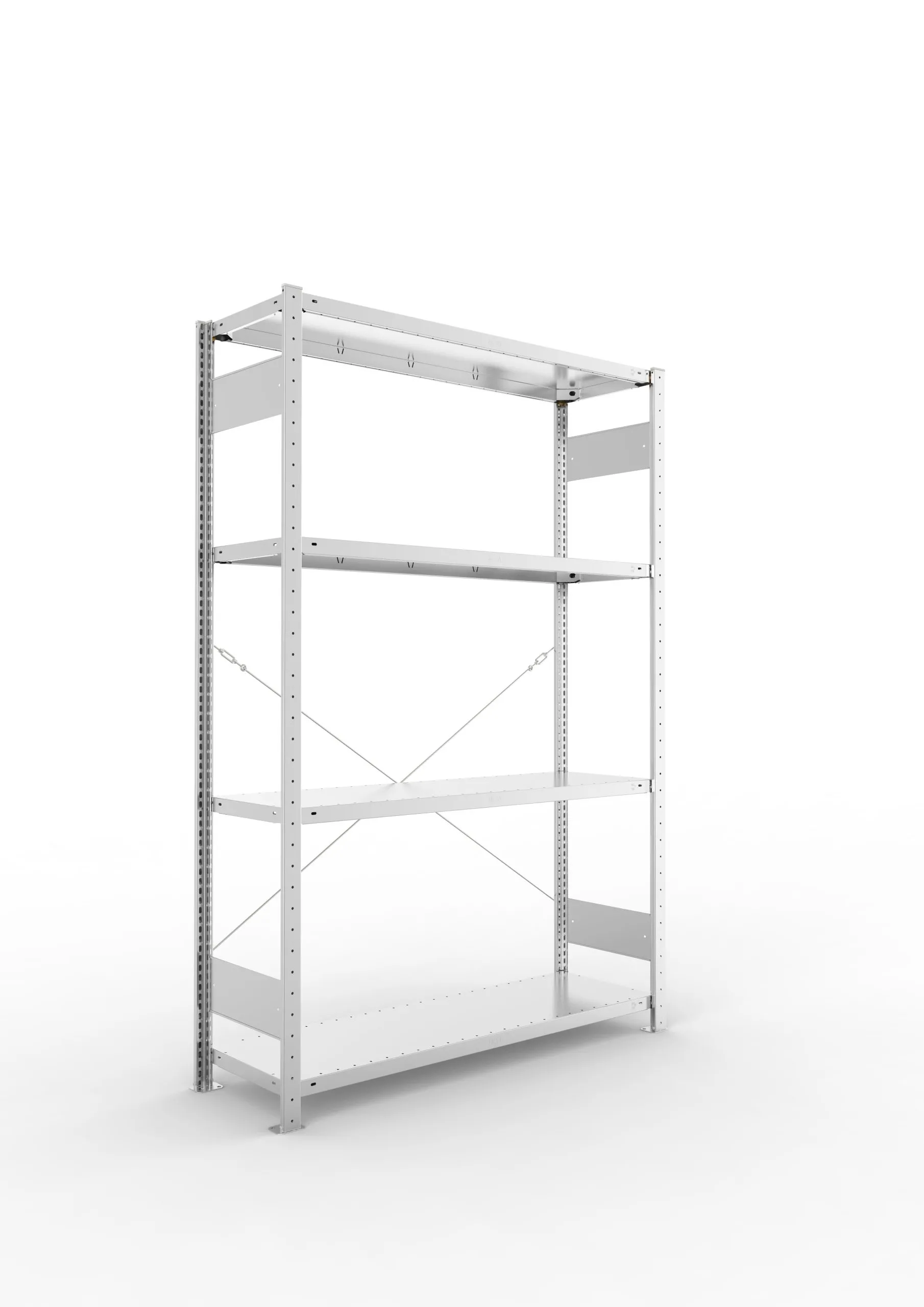 Meta Fachbodenregal Stecksystem CLIP mit vorgefertigten Rahmen | Grundregal | HxBxT 200x130x40cm | 4 Ebenen | Fachlast 230kg | Einseitig nutzbar | Verzinkt