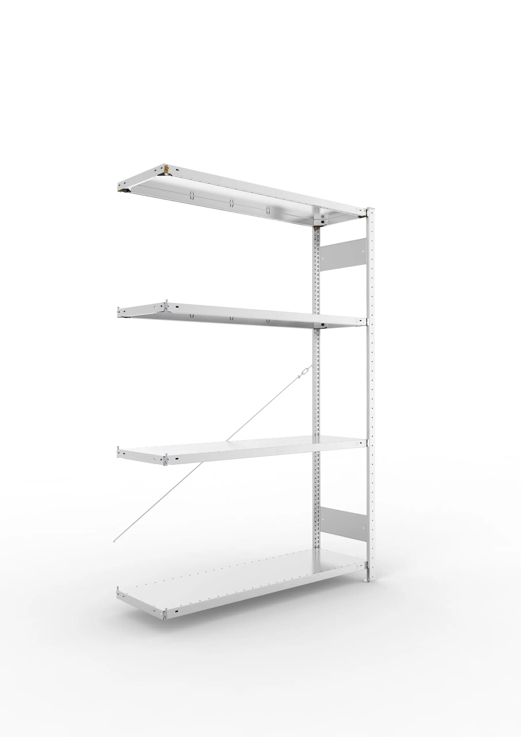 Meta Fachbodenregal Stecksystem CLIP mit vorgefertigten Rahmen | Anbauregal | HxBxT 200x130x40cm | 4 Ebenen | Fachlast 230kg | Einseitig nutzbar | Verzinkt