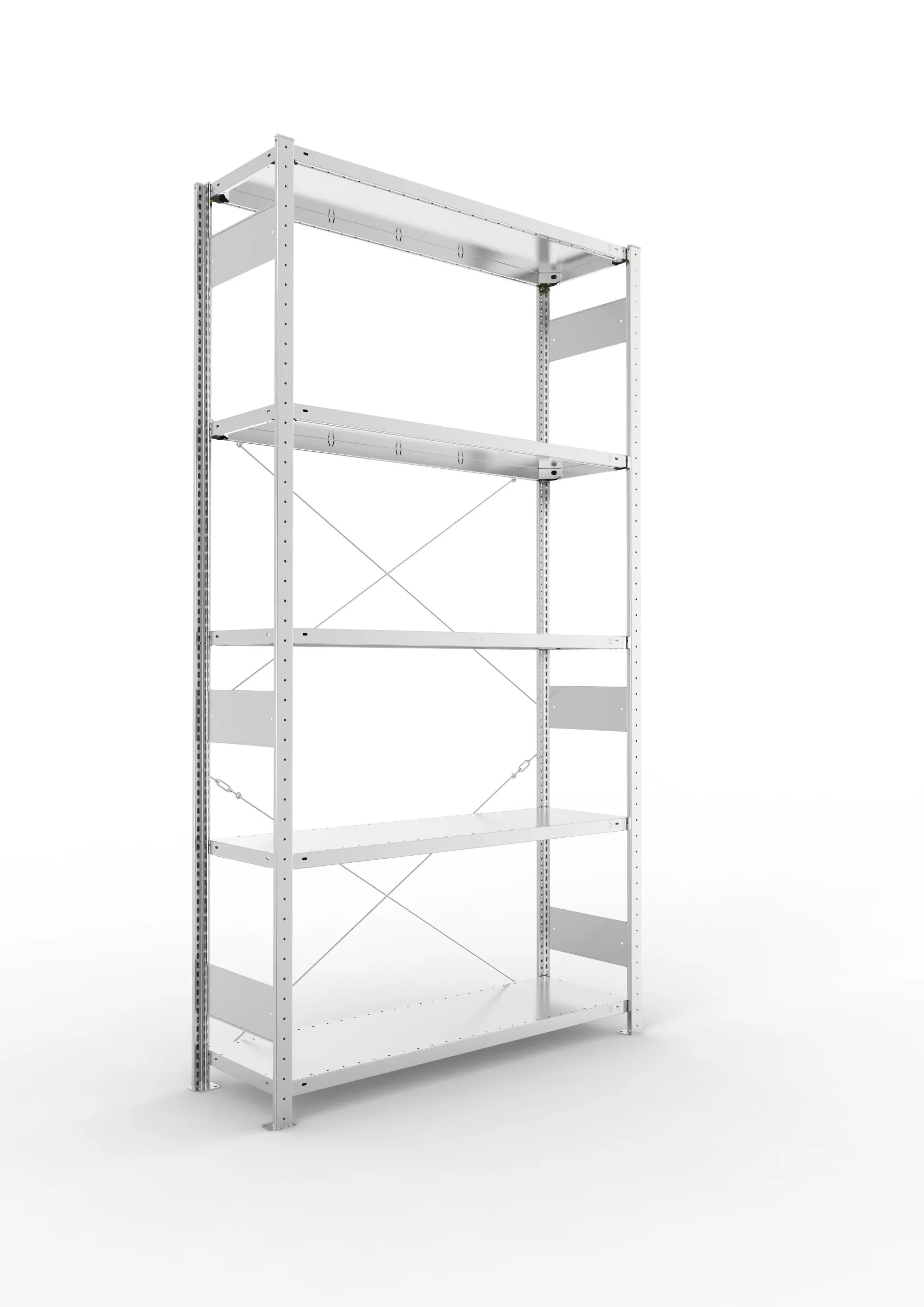 Meta Fachbodenregal Stecksystem CLIP mit vorgefertigten Rahmen | Grundregal | HxBxT 250x130x40cm | 5 Ebenen | Fachlast 230kg | Einseitig nutzbar | Verzinkt