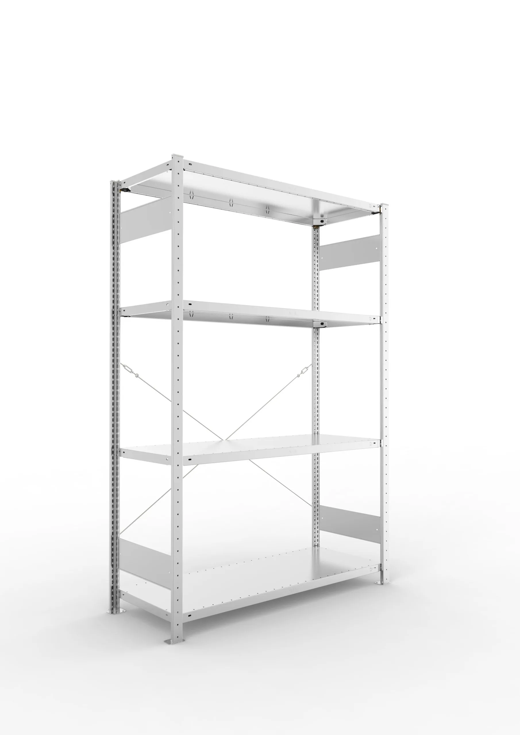 Meta Fachbodenregal Stecksystem CLIP mit vorgefertigten Rahmen | Grundregal | HxBxT 200x130x50cm | 4 Ebenen | Fachlast 230kg | Einseitig nutzbar | Verzinkt