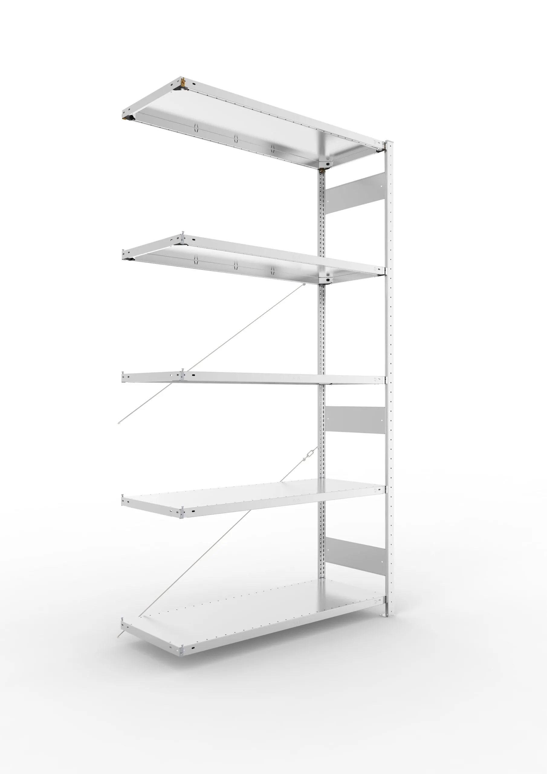 Meta Fachbodenregal Stecksystem CLIP mit vorgefertigten Rahmen | Anbauregal | HxBxT 250x130x50cm | 5 Ebenen | Fachlast 230kg | Einseitig nutzbar | Verzinkt