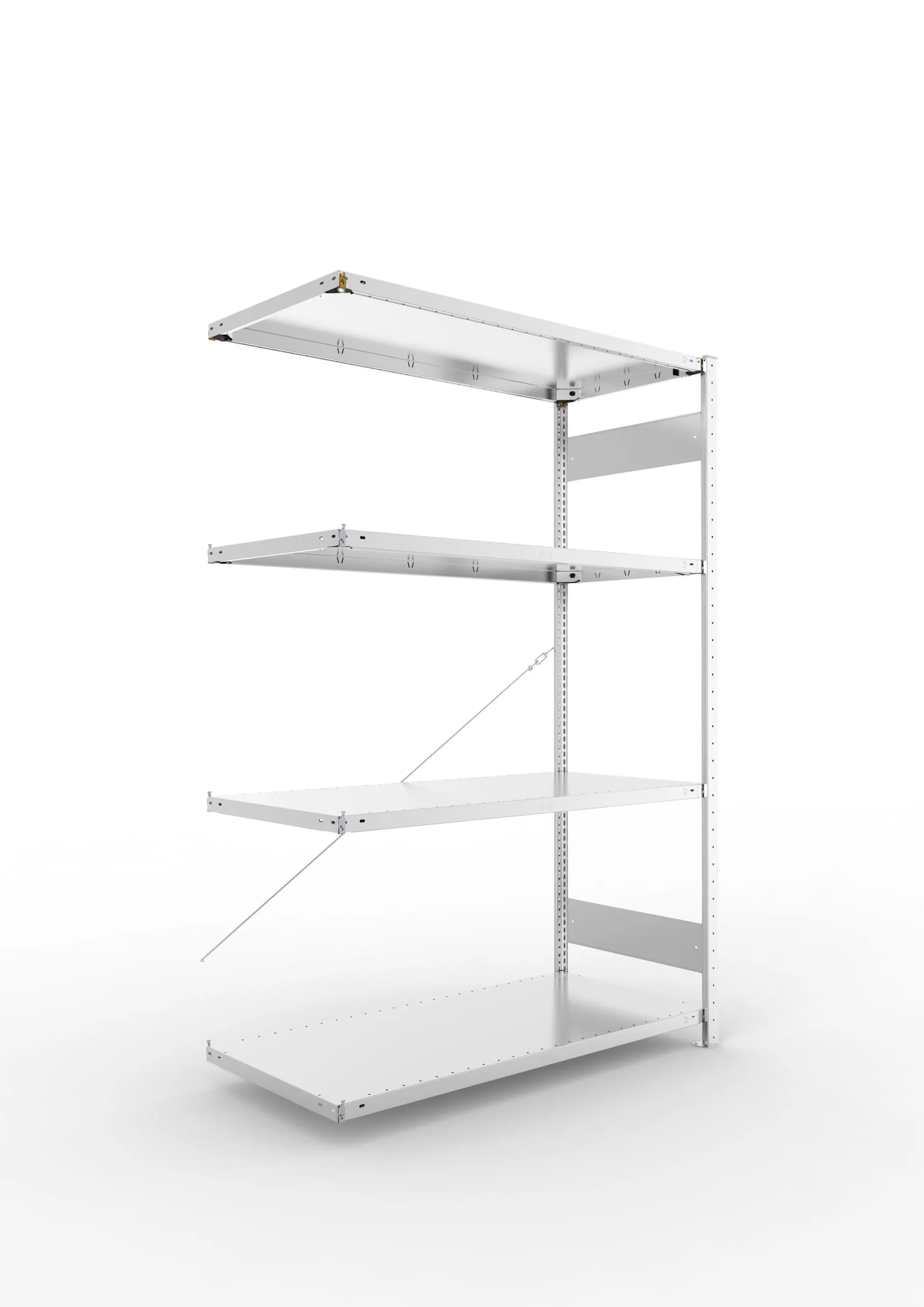 Meta Fachbodenregal Stecksystem CLIP mit vorgefertigten Rahmen | Anbauregal | HxBxT 200x130x60cm | 4 Ebenen | Fachlast 230kg | Einseitig nutzbar | Verzinkt