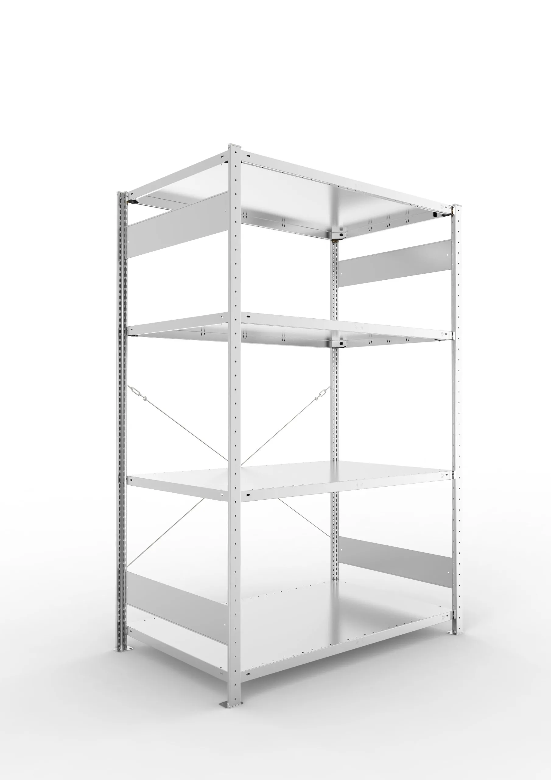 Meta Fachbodenregal Stecksystem CLIP mit vorgefertigten Rahmen | Grundregal | HxBxT 200x130x80cm | 4 Ebenen | Fachlast 230kg | Einseitig nutzbar | Verzinkt