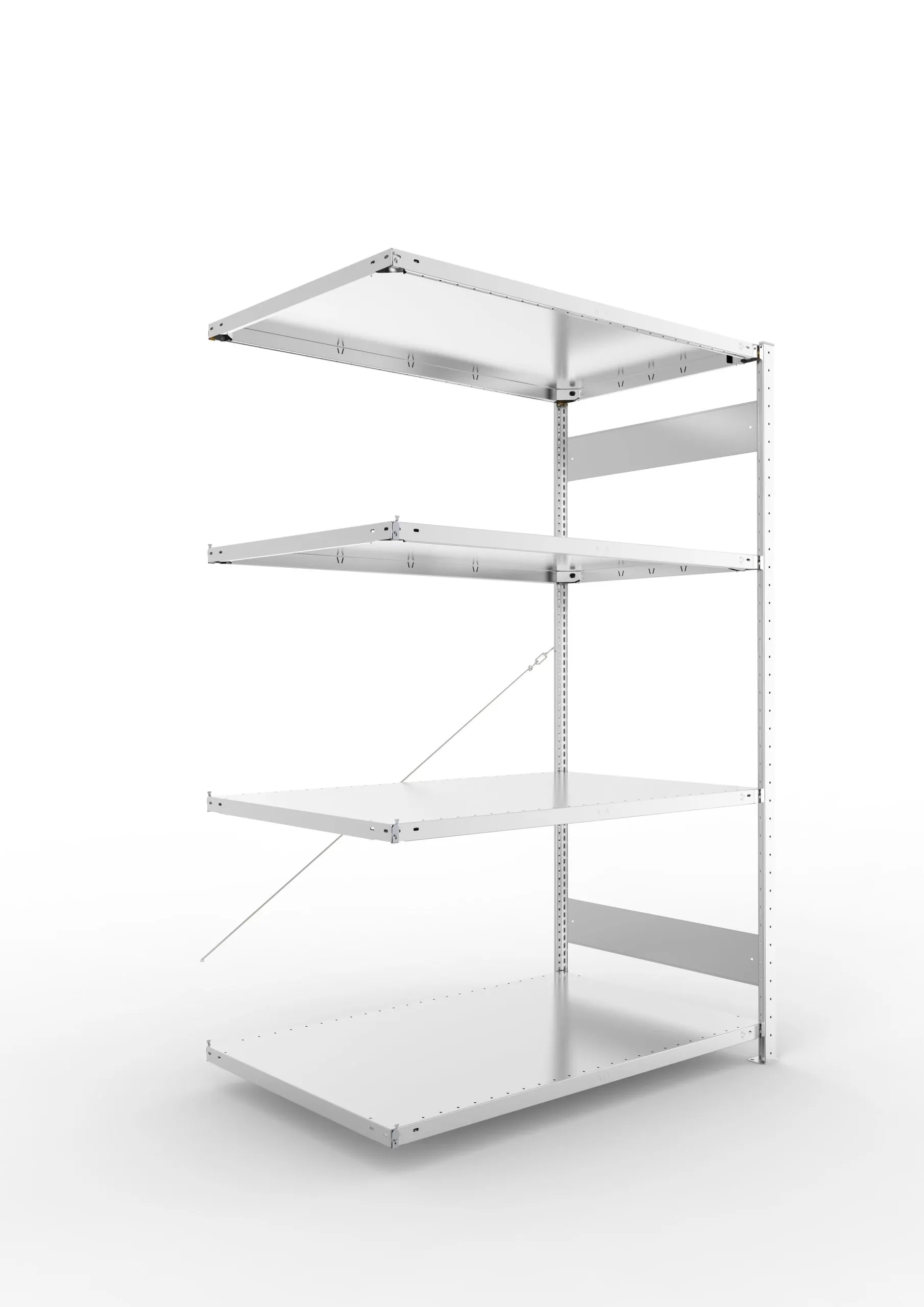 Meta Fachbodenregal Stecksystem CLIP mit vorgefertigten Rahmen | Anbauregal | HxBxT 200x130x80cm | 4 Ebenen | Fachlast 230kg | Einseitig nutzbar | Verzinkt