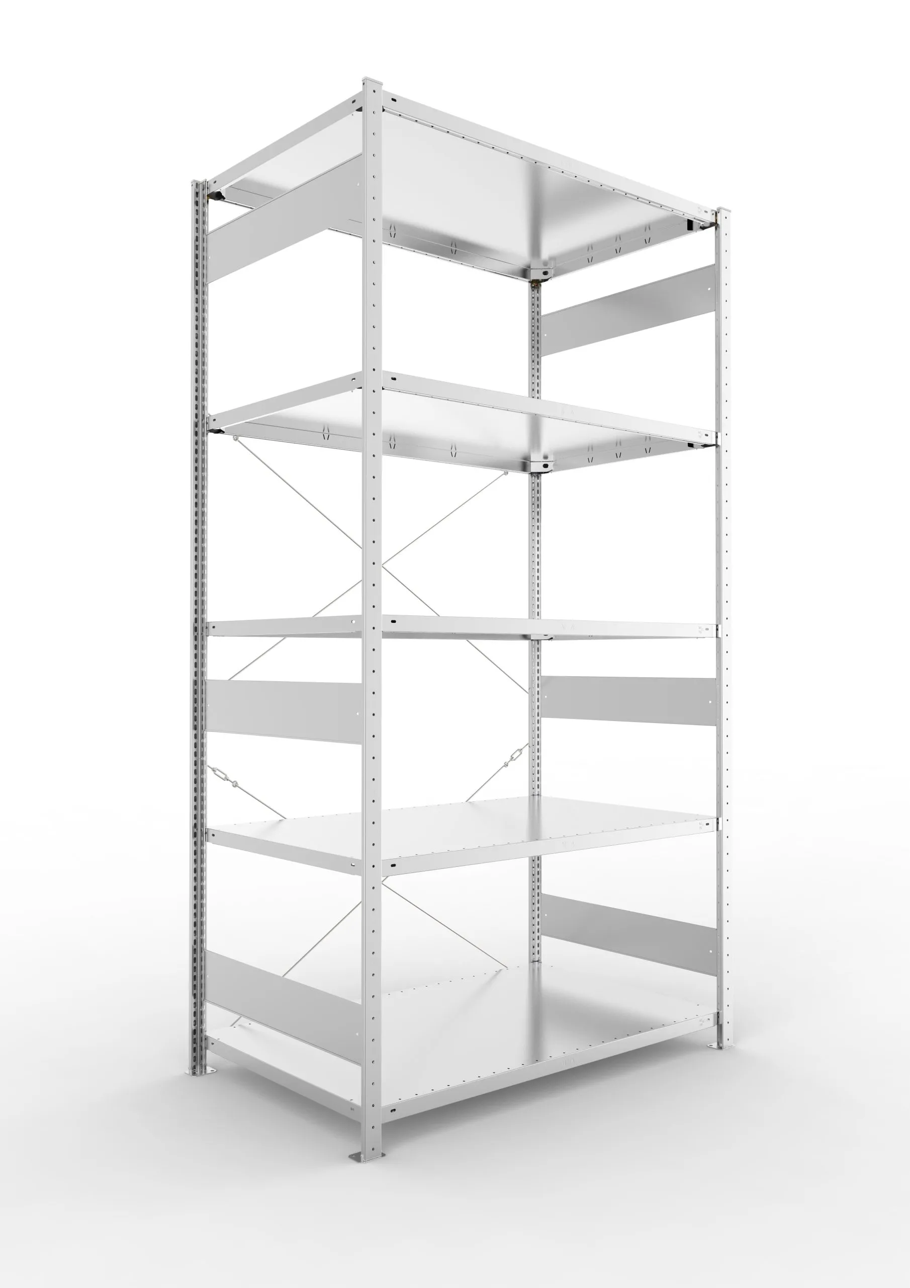 Meta Fachbodenregal Stecksystem CLIP mit vorgefertigten Rahmen | Grundregal | HxBxT 250x130x80cm | 5 Ebenen | Fachlast 230kg | Einseitig nutzbar | Verzinkt