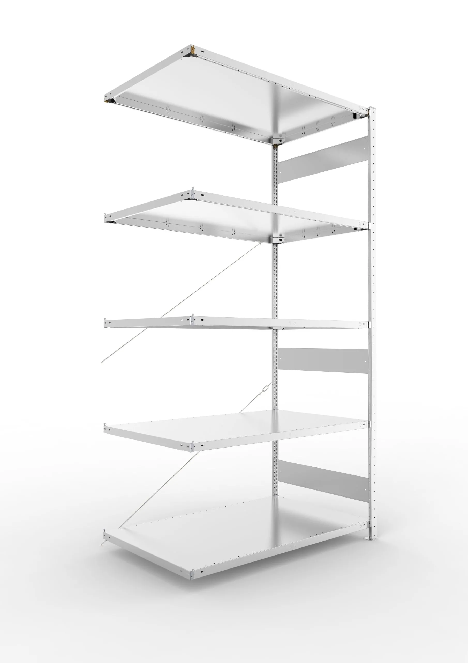 Meta Fachbodenregal Stecksystem CLIP mit vorgefertigten Rahmen | Anbauregal | HxBxT 250x130x80cm | 5 Ebenen | Fachlast 230kg | Einseitig nutzbar | Verzinkt