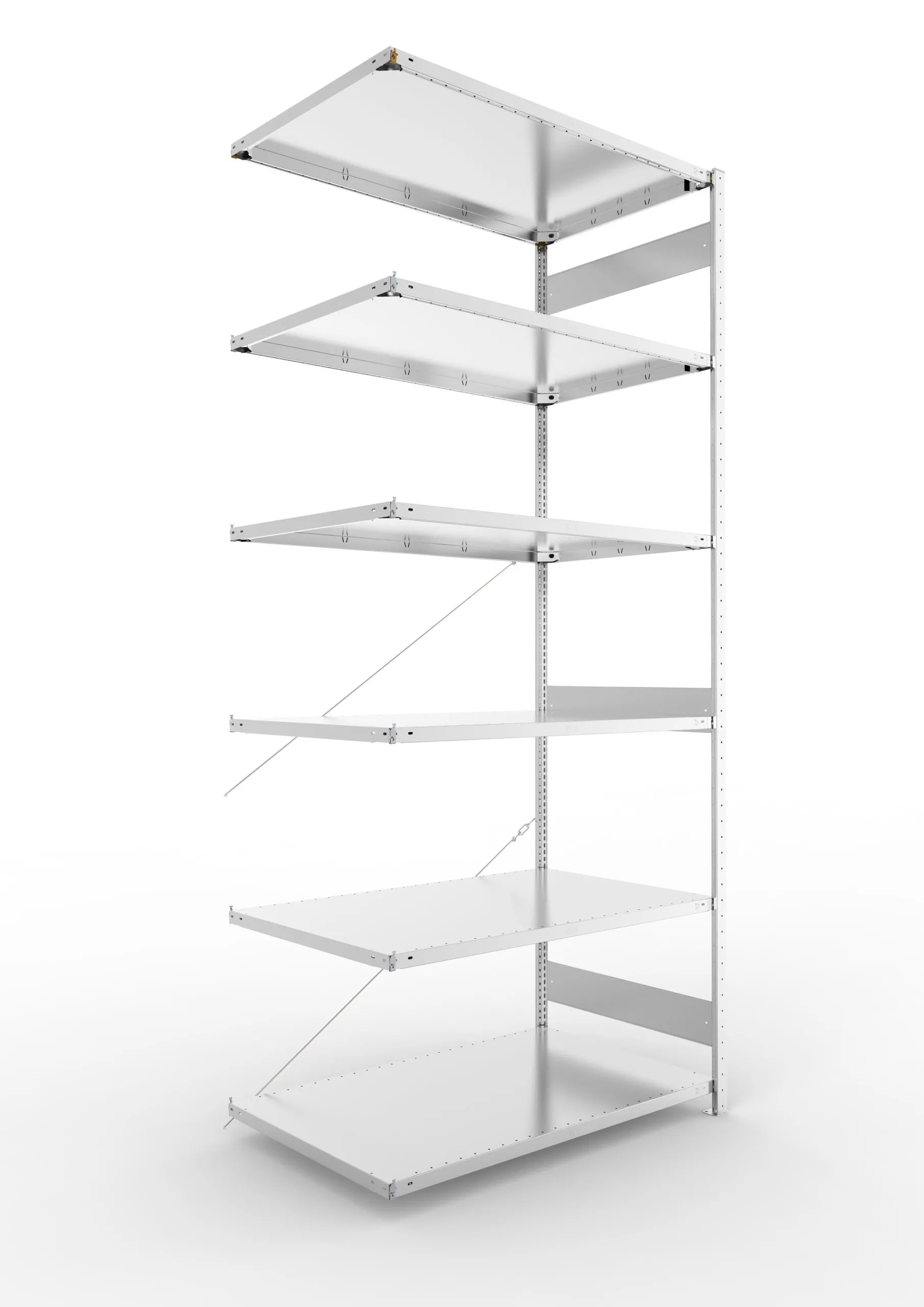 Meta Fachbodenregal Stecksystem CLIP mit vorgefertigten Rahmen | Anbauregal | HxBxT 300x130x80cm | 6 Ebenen | Fachlast 230kg | Einseitig nutzbar | Verzinkt