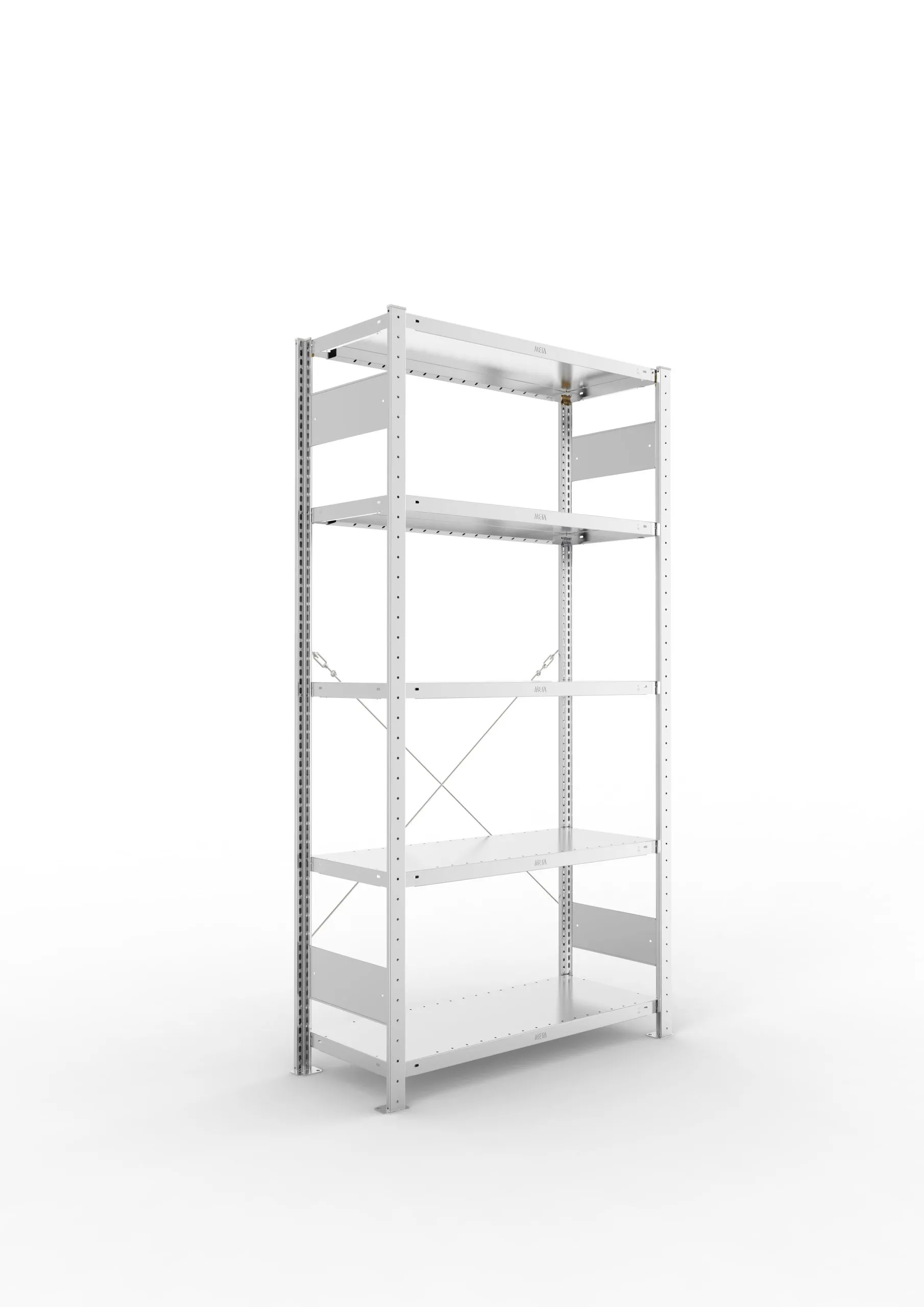 Meta Fachbodenregal Stecksystem CLIP mit vorgefertigten Rahmen | Grundregal | HxBxT 200x100x40cm | 5 Ebenen | Fachlast 230kg | Einseitig nutzbar | Verzinkt
