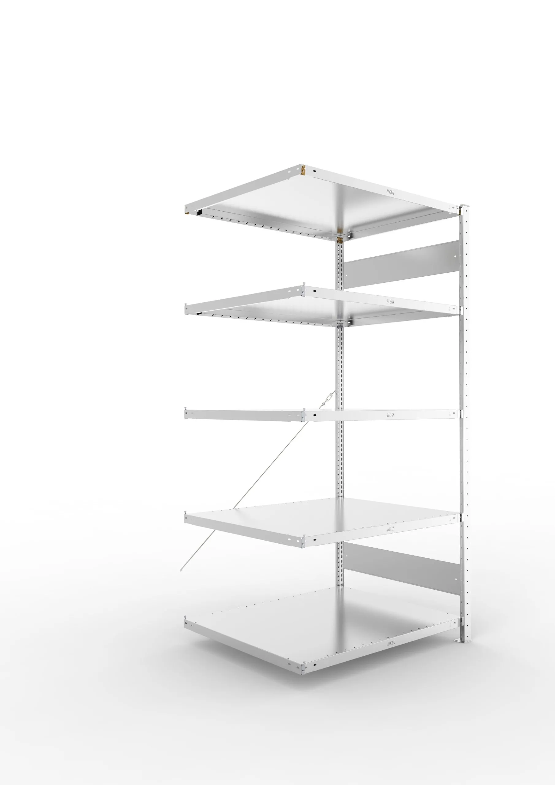 Meta Fachbodenregal Stecksystem CLIP mit vorgefertigten Rahmen | Anbauregal | HxBxT 200x100x80cm | 5 Ebenen | Fachlast 230kg | Einseitig nutzbar | Verzinkt
