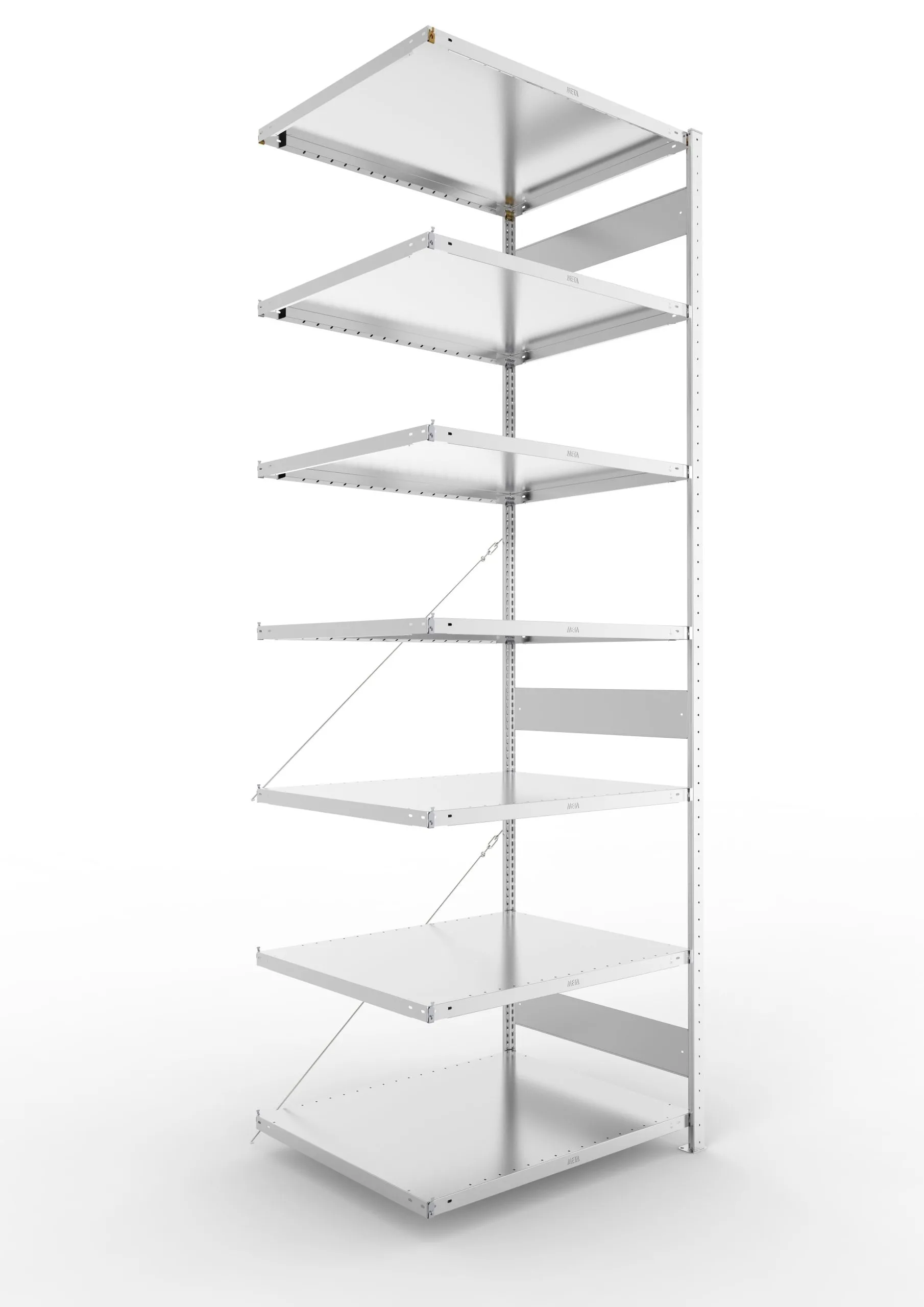 Meta Fachbodenregal Stecksystem CLIP mit vorgefertigten Rahmen | Anbauregal | HxBxT 300x100x80cm | 7 Ebenen | Fachlast 230kg | Einseitig nutzbar | Verzinkt