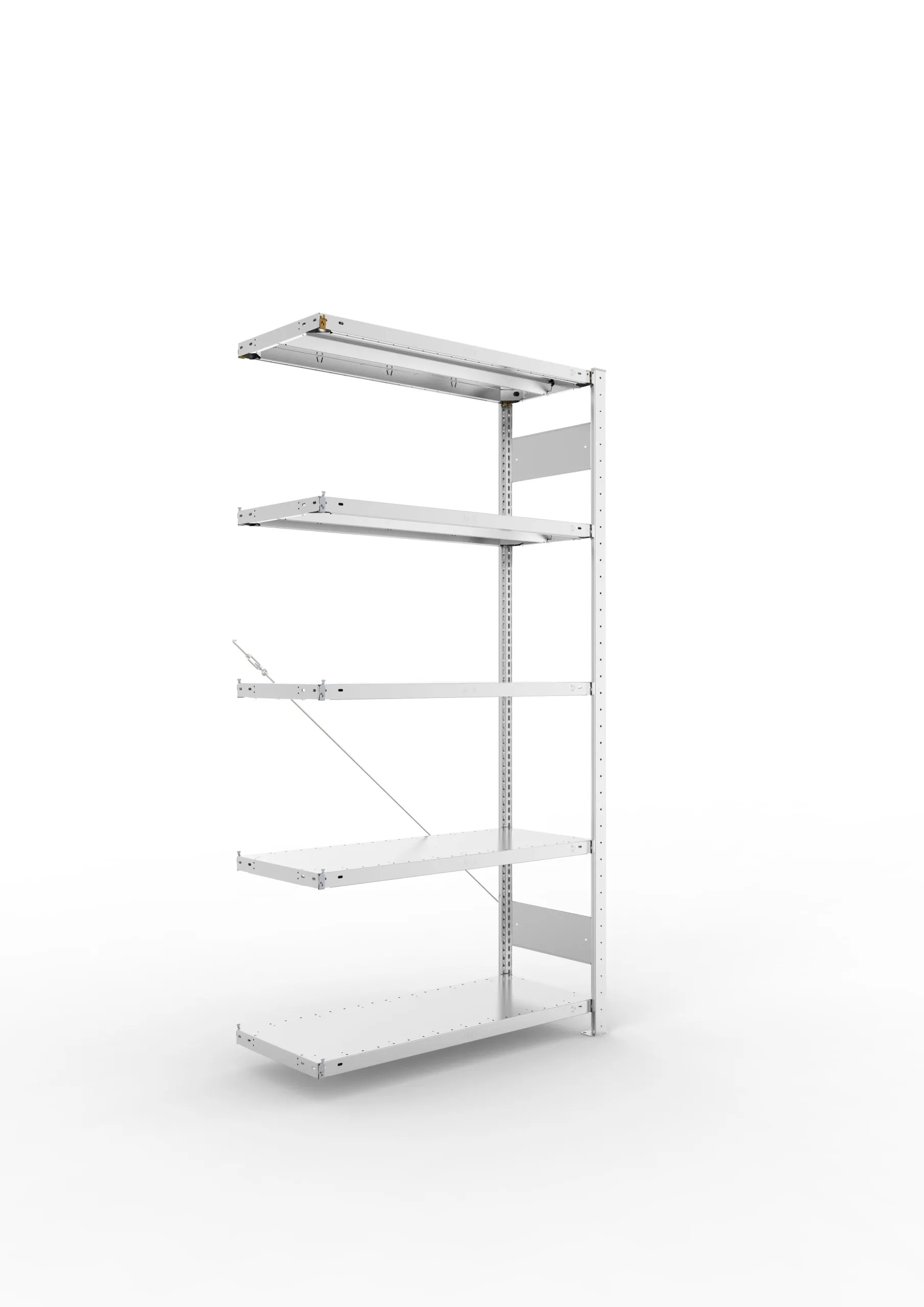 Meta Fachbodenregal Stecksystem CLIP mit vorgefertigten Rahmen | Anbauregal | HxBxT 200x100x40cm | 5 Ebenen | Fachlast 330kg | Einseitig nutzbar | Verzinkt