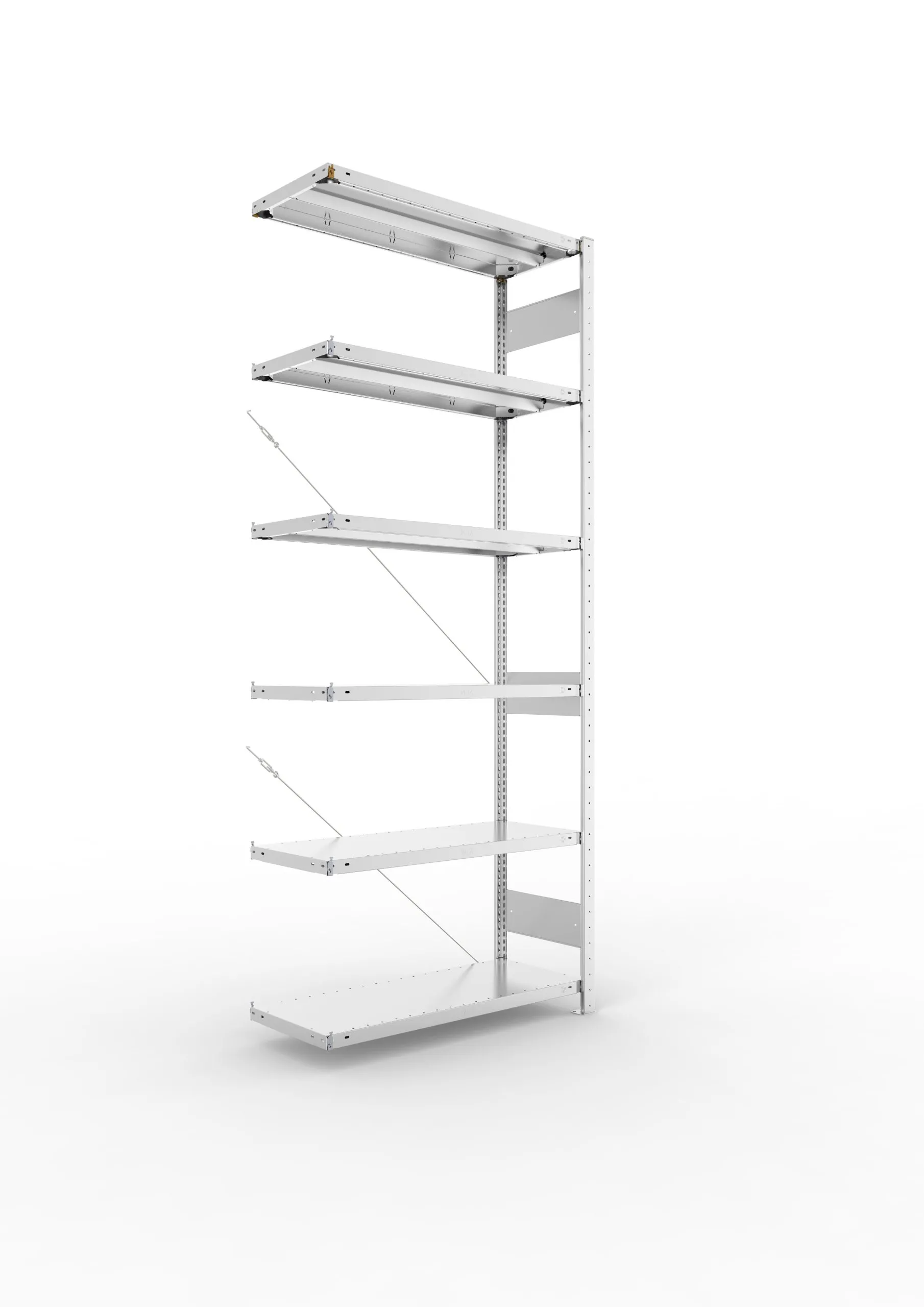 Meta Fachbodenregal Stecksystem CLIP mit vorgefertigten Rahmen | Anbauregal | HxBxT 250x100x40cm | 6 Ebenen | Fachlast 330kg | Einseitig nutzbar | Verzinkt