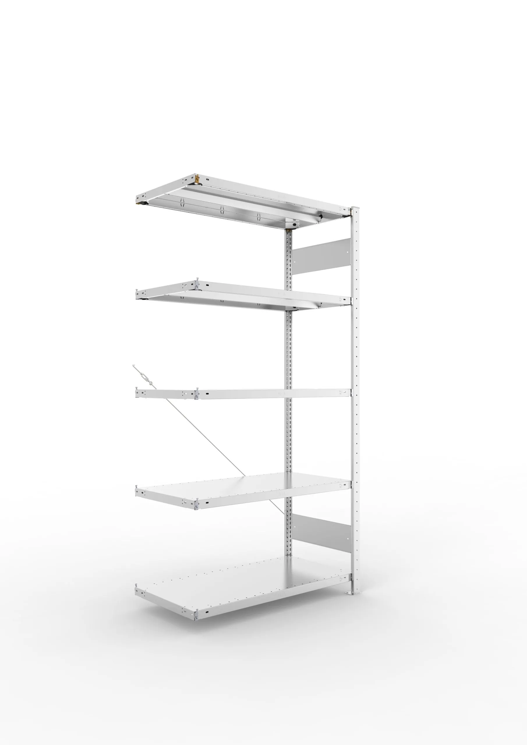 Meta Fachbodenregal Stecksystem CLIP mit vorgefertigten Rahmen | Anbauregal | HxBxT 200x100x50cm | 5 Ebenen | Fachlast 330kg | Einseitig nutzbar | Verzinkt