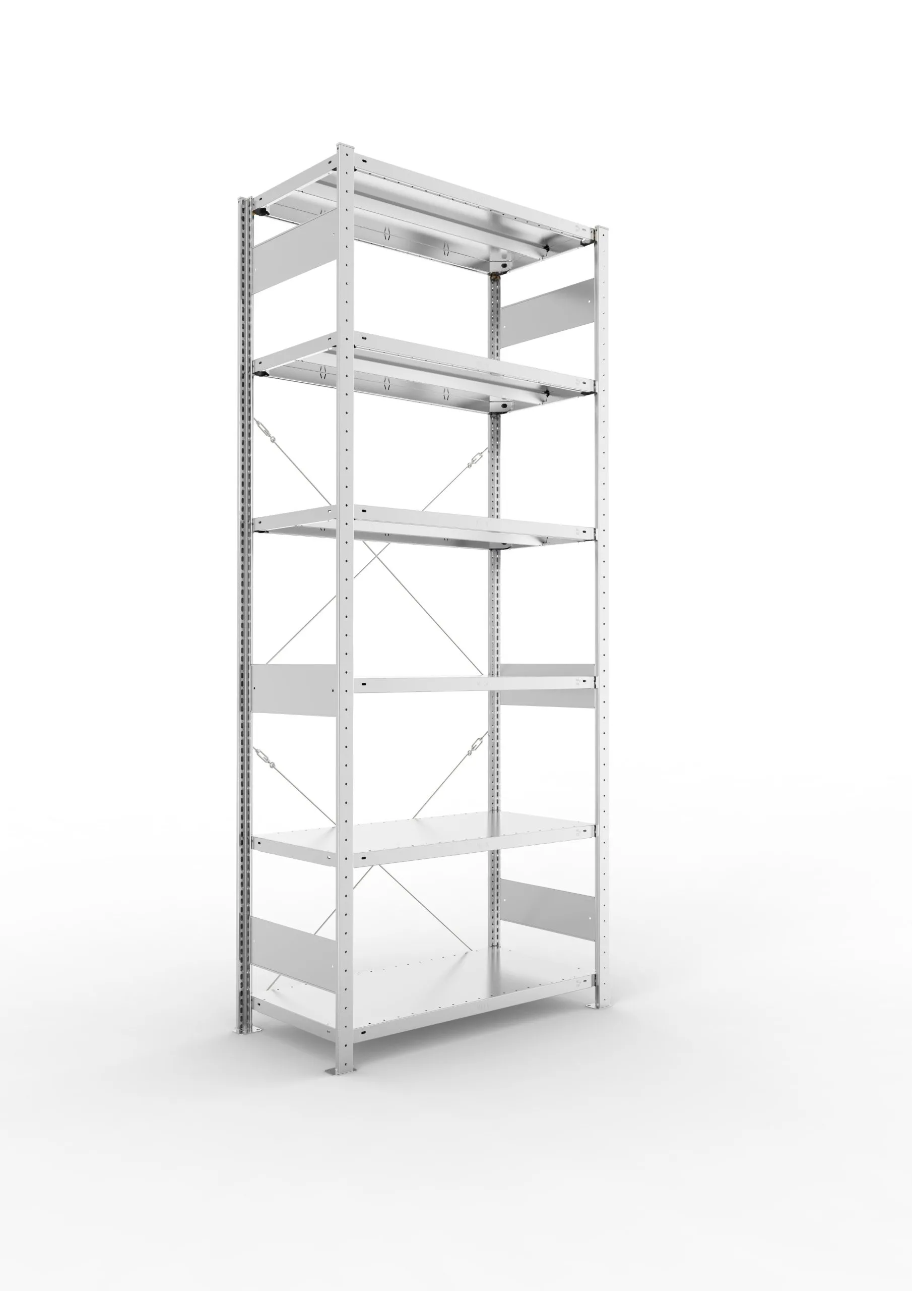 Meta Fachbodenregal Stecksystem CLIP mit vorgefertigten Rahmen | Grundregal | HxBxT 250x100x50cm | 6 Ebenen | Fachlast 330kg | Einseitig nutzbar | Verzinkt