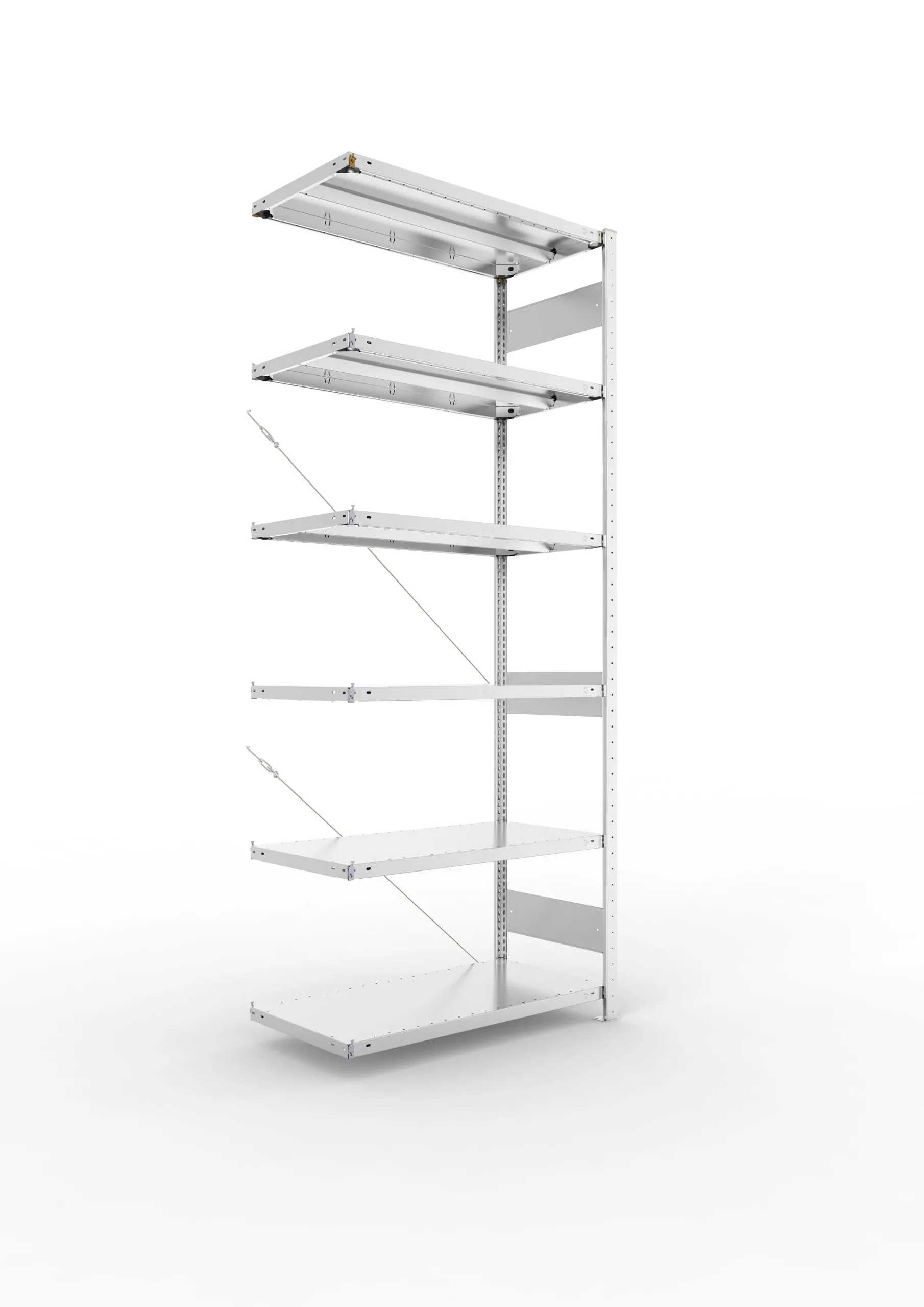 Meta Fachbodenregal Stecksystem CLIP mit vorgefertigten Rahmen | Anbauregal | HxBxT 250x100x50cm | 6 Ebenen | Fachlast 330kg | Einseitig nutzbar | Verzinkt