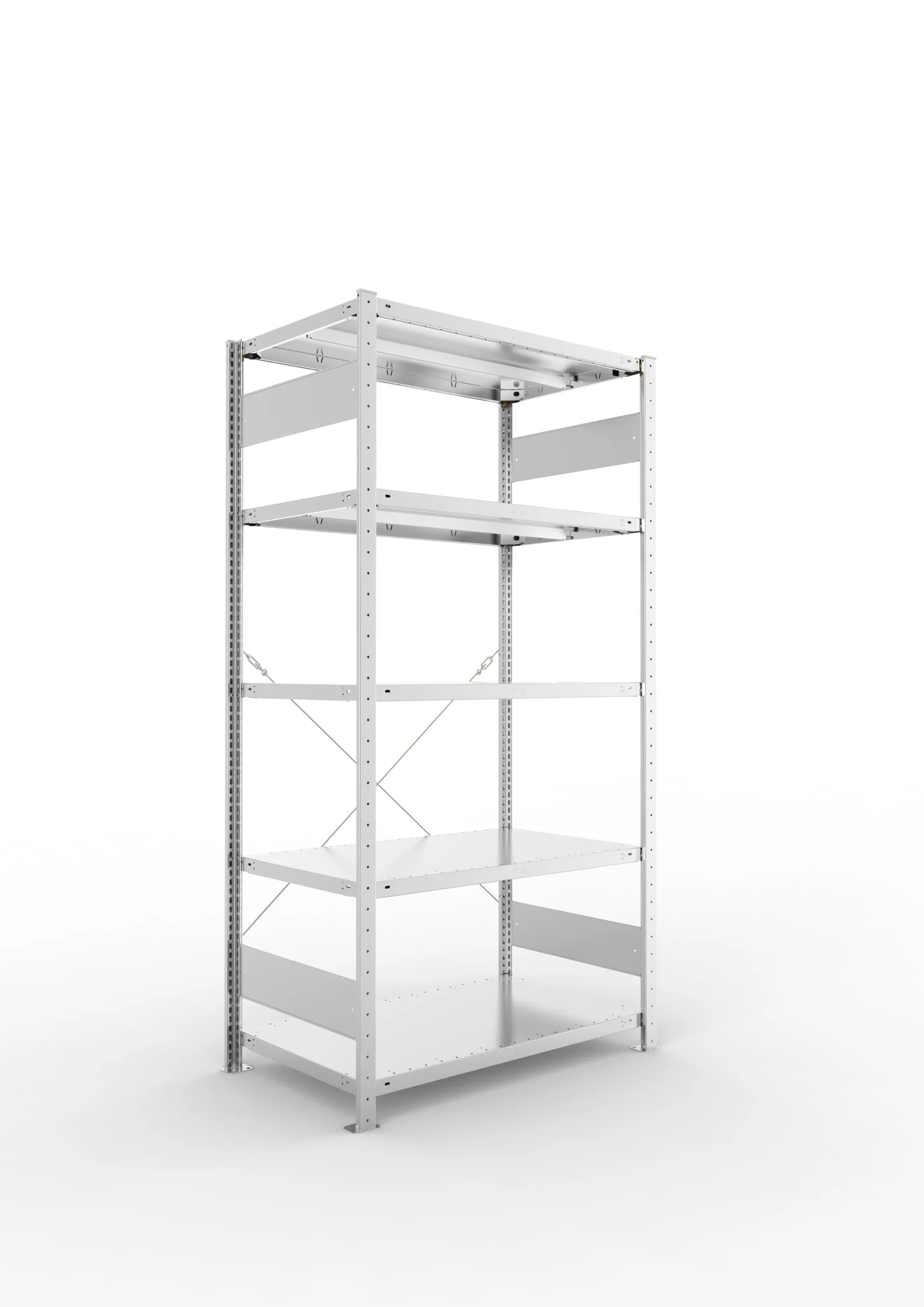 Meta Fachbodenregal Stecksystem CLIP mit vorgefertigten Rahmen | Grundregal | HxBxT 200x100x60cm | 5 Ebenen | Fachlast 330kg | Einseitig nutzbar | Verzinkt