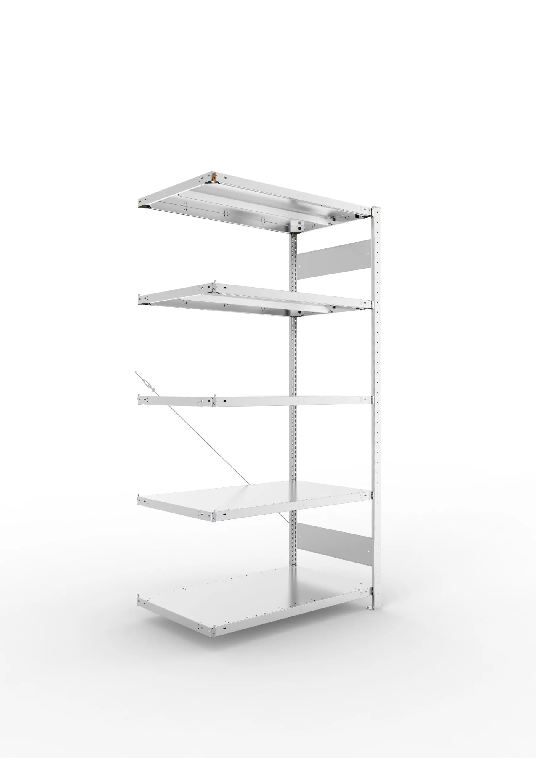 Meta Fachbodenregal Stecksystem CLIP mit vorgefertigten Rahmen | Anbauregal | HxBxT 200x100x60cm | 5 Ebenen | Fachlast 330kg | Einseitig nutzbar | Verzinkt