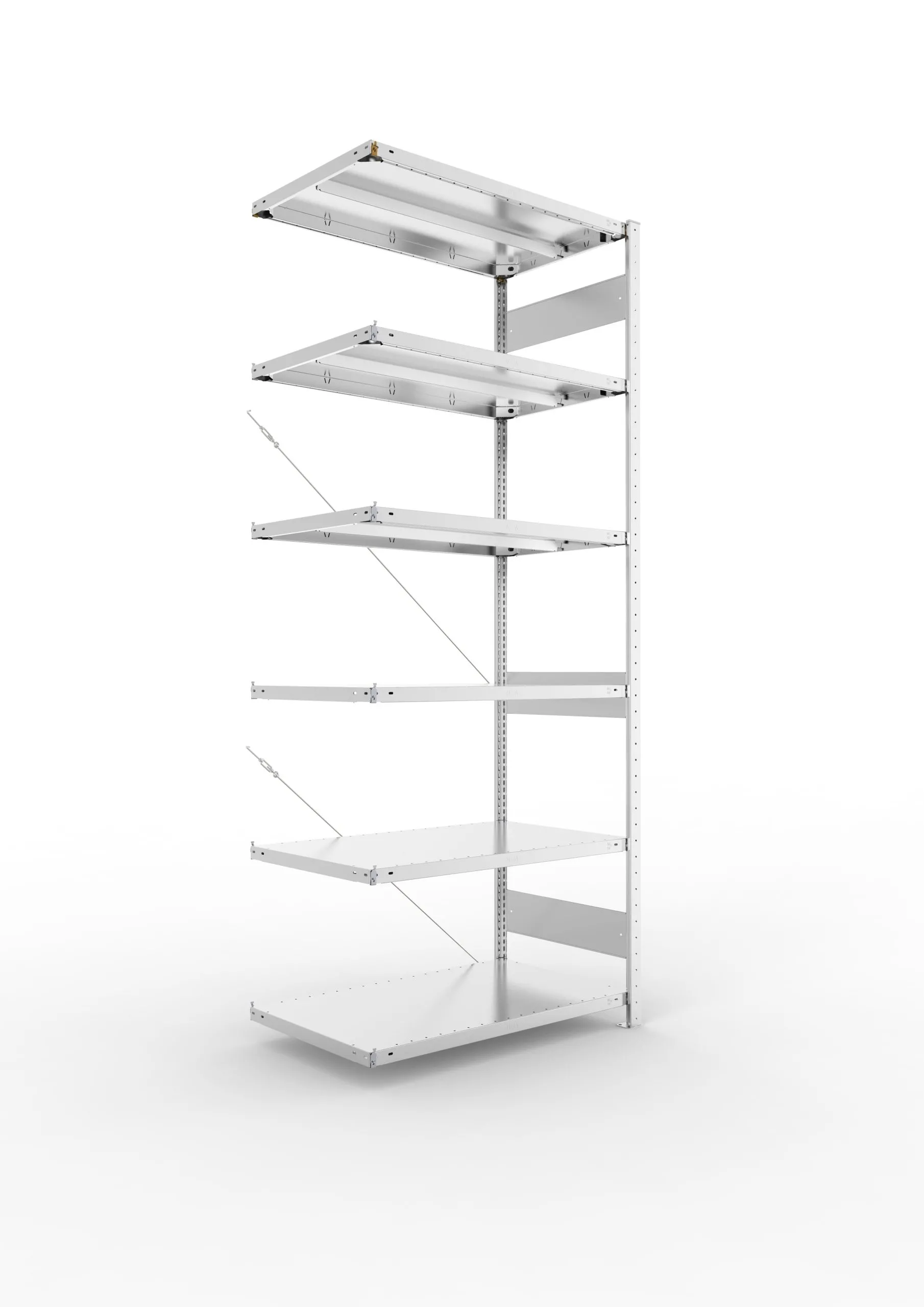 Meta Fachbodenregal Stecksystem CLIP mit vorgefertigten Rahmen | Anbauregal | HxBxT 250x100x60cm | 6 Ebenen | Fachlast 330kg | Einseitig nutzbar | Verzinkt