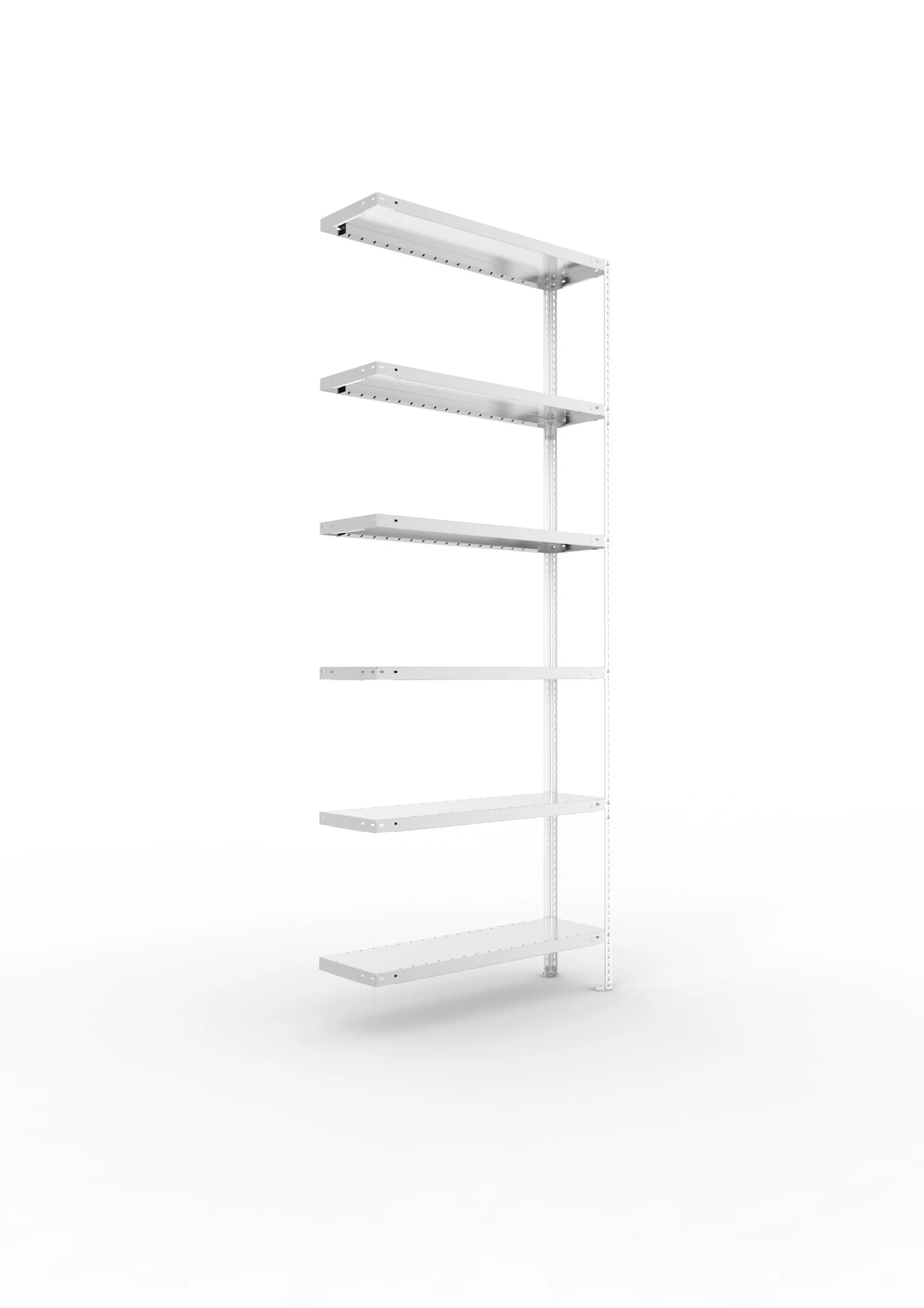 Meta Fachbodenregal Schraubsystem FIX | Anbauregal | HxBxT 250x100x30cm | 6 Ebenen | Fachlast 100kg | Einseitig nutzbar | Verzinkt